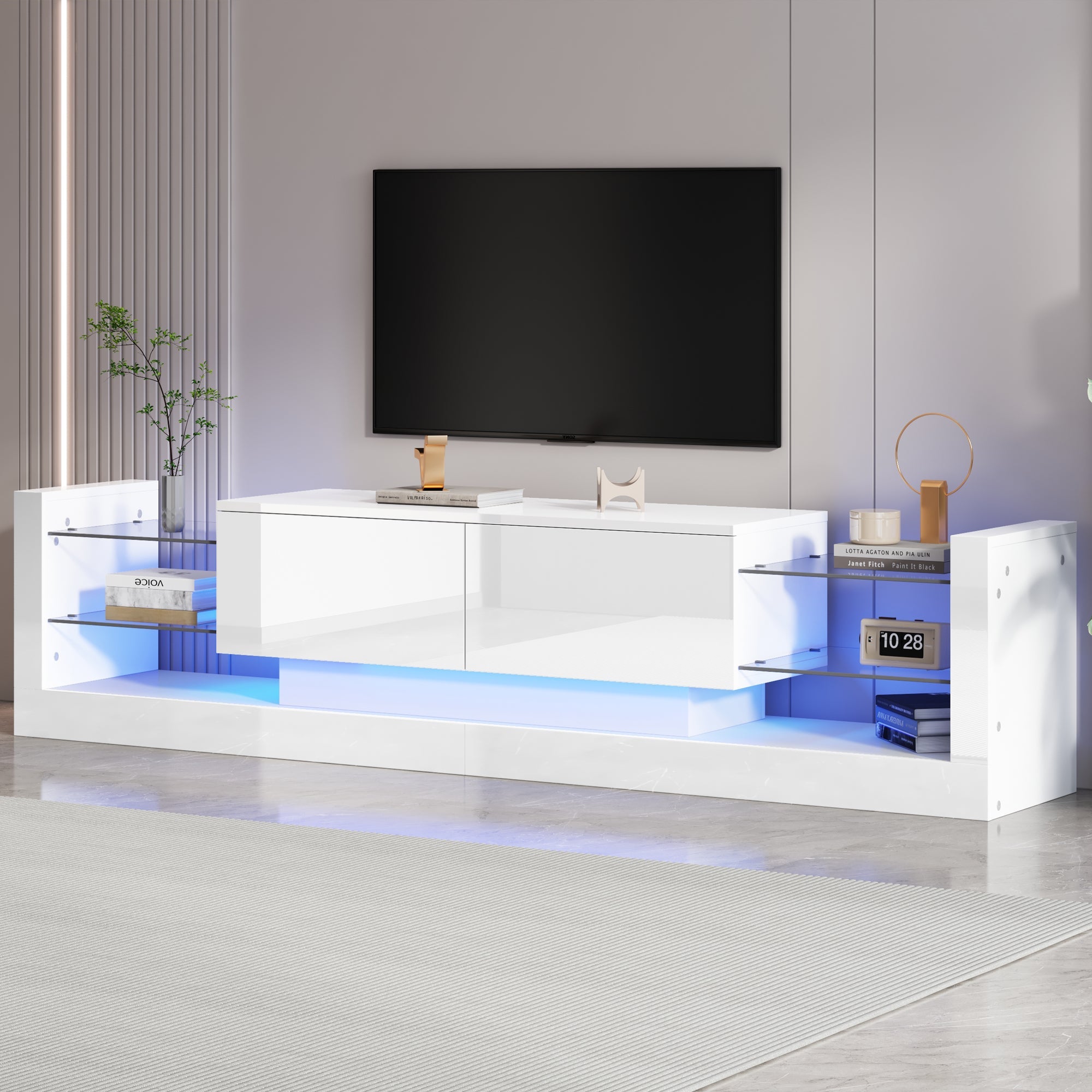 Logidon hoogglans TV-meubel met LED-verlichting 181 cm wit glazen front