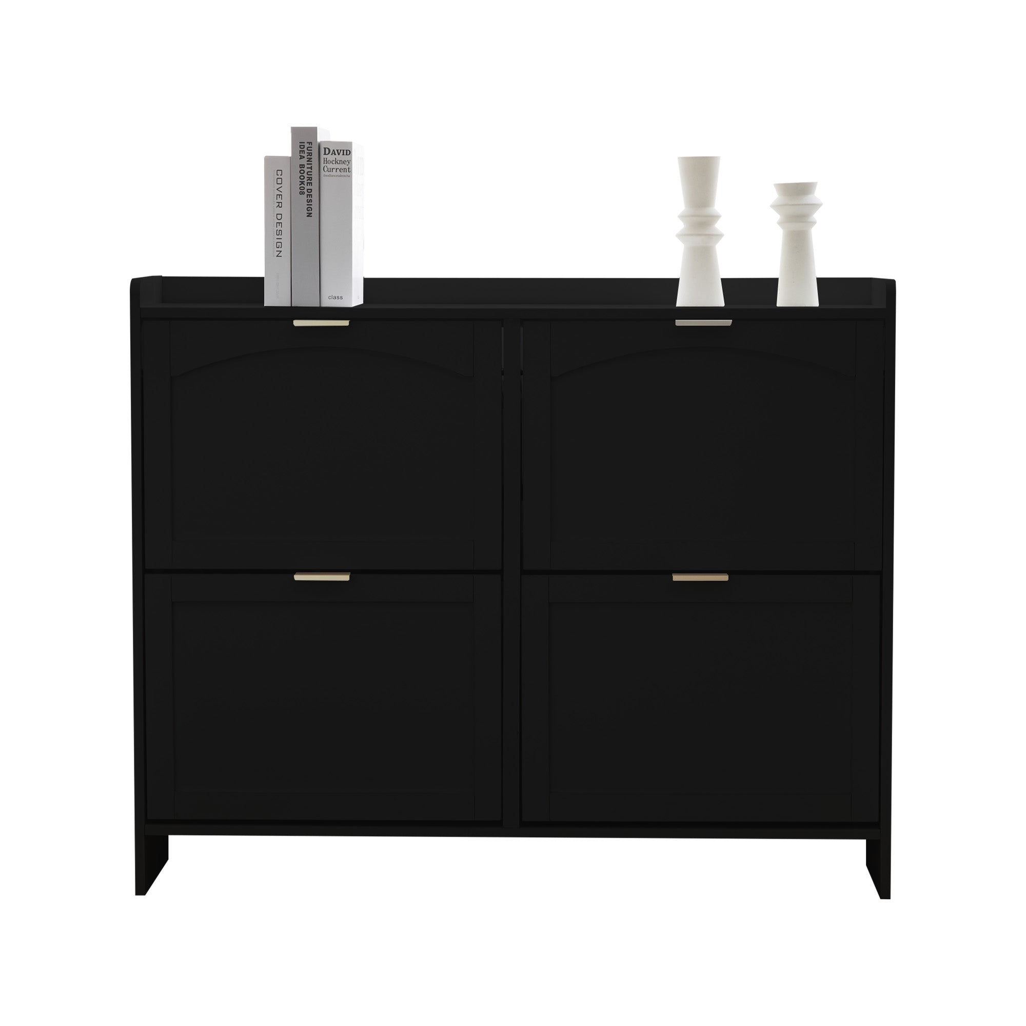 Logidon Moderne Schoenenkast Met 4 Kleppen Zwart 110 x 24 x 90 cm