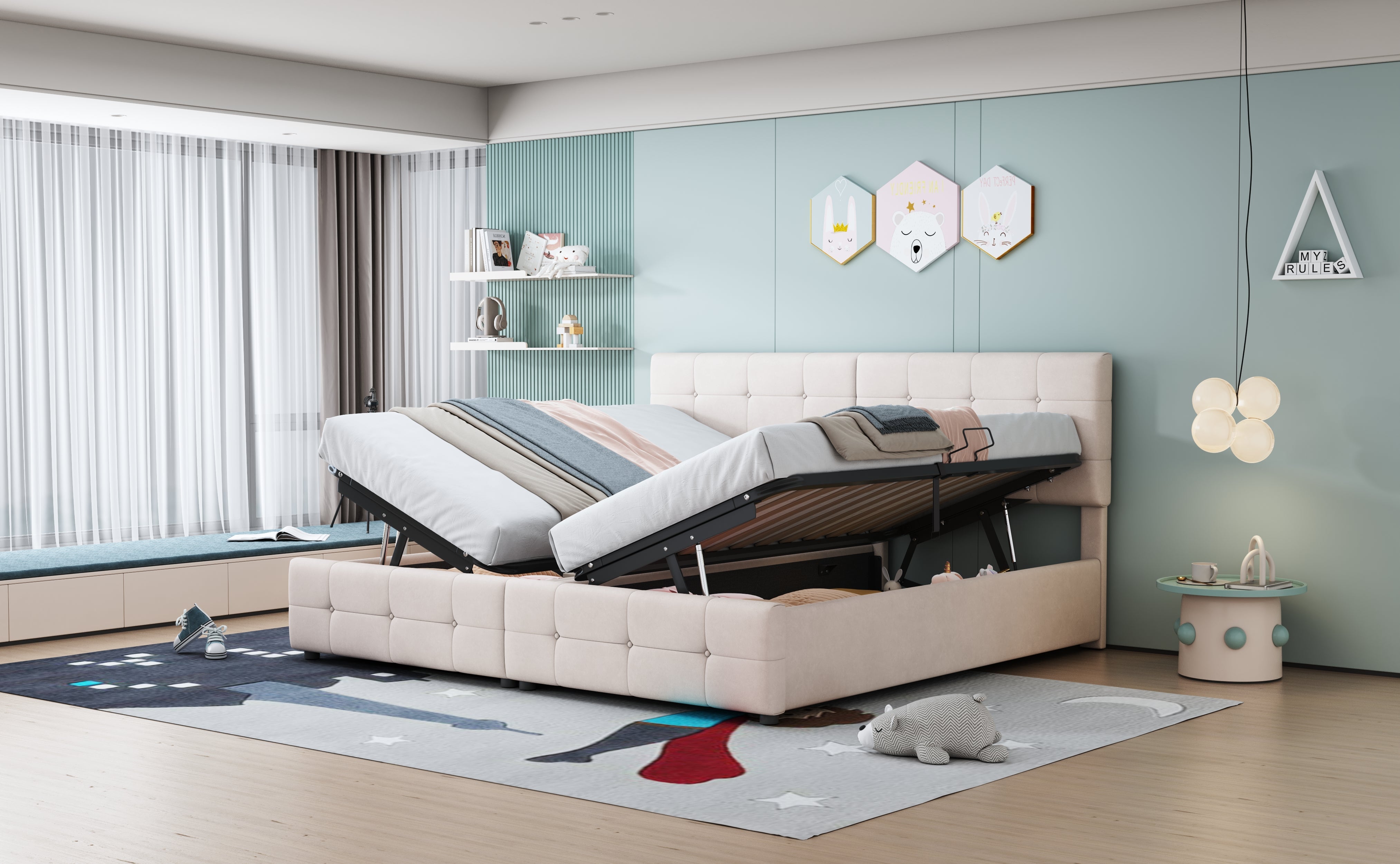 Logidon gestoffeerd bed 180x200 cm hydraulisch opbergbed beige