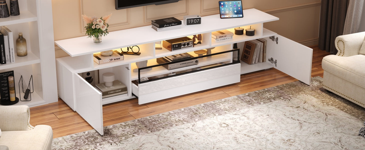Logidon TV-meubel wit 180x38x45 cm met LED-verlichting 2 deuren 1 lade