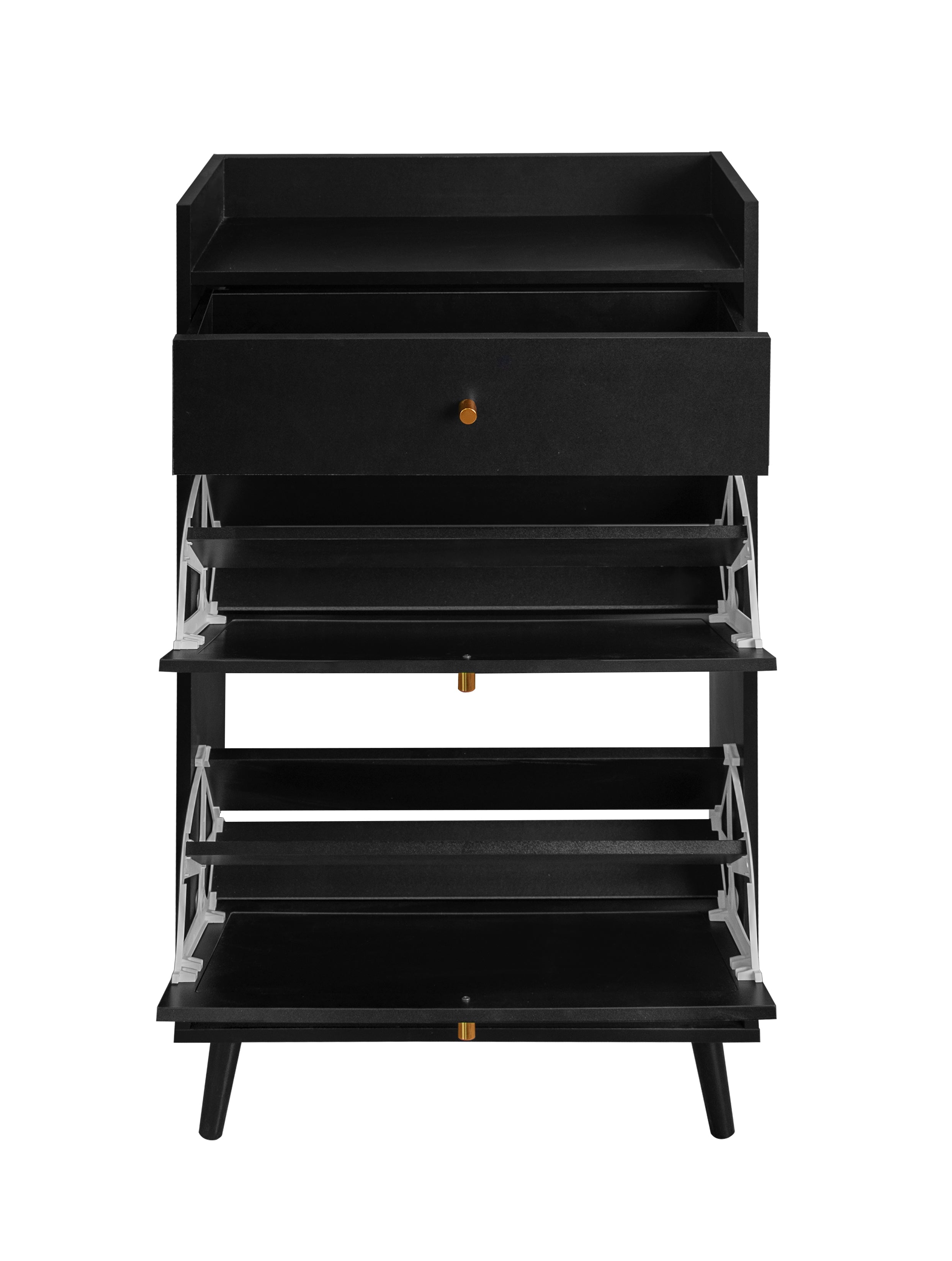 Logidon Schoenenkast Zwart Rotan Look Twee Deuren 60 cm Lengte
