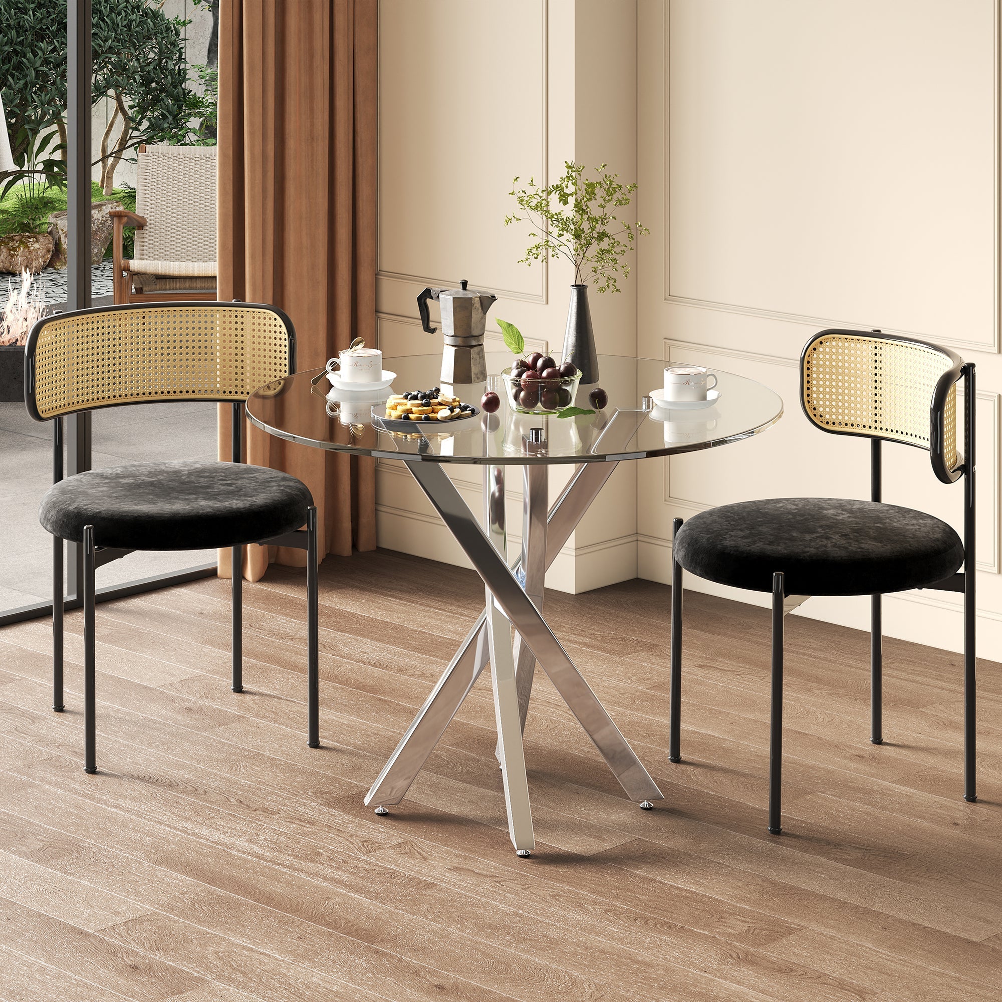 Logidon round dining table glass top 80x80cm silver modern design