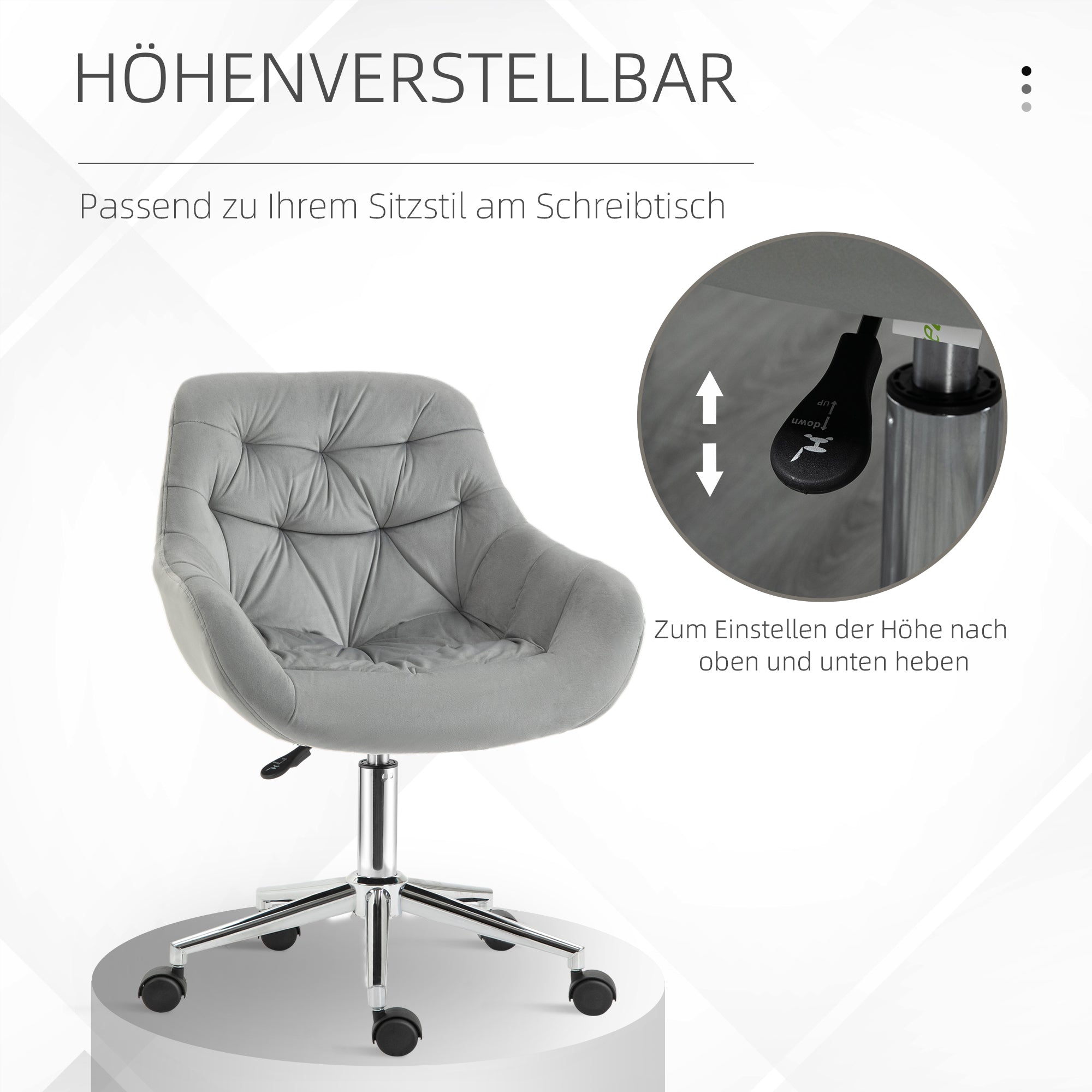 Logidon Vinsetto office chair gray velvet look ergonomic up to 120 kg