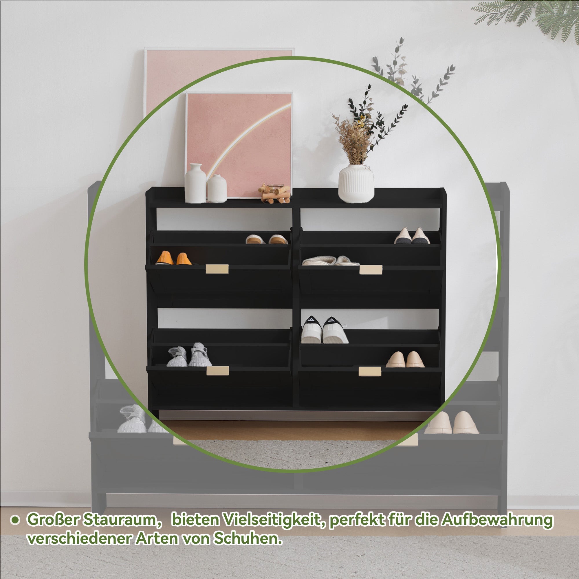 Logidon Moderne Schoenenkast Met 4 Kleppen Zwart 110 x 24 x 90 cm