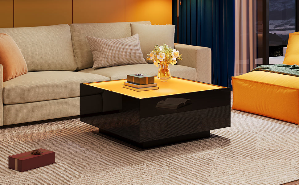 Logidon salontafel 70x70 cm glazen tafelblad LED zwart
