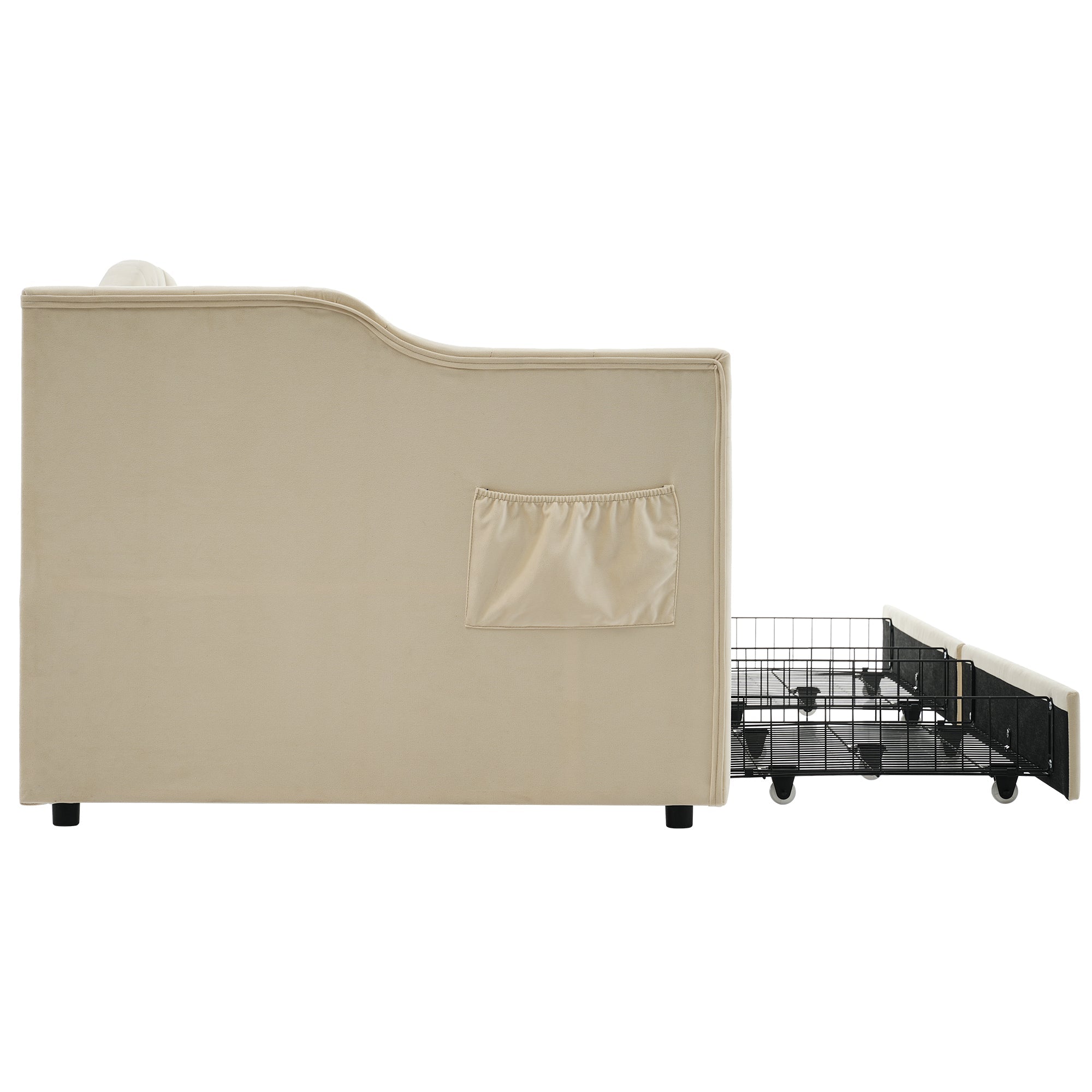 Logidon gestoffeerde slaapbank 90x200 beige USB-oplaadfunctie 2 compartimenten