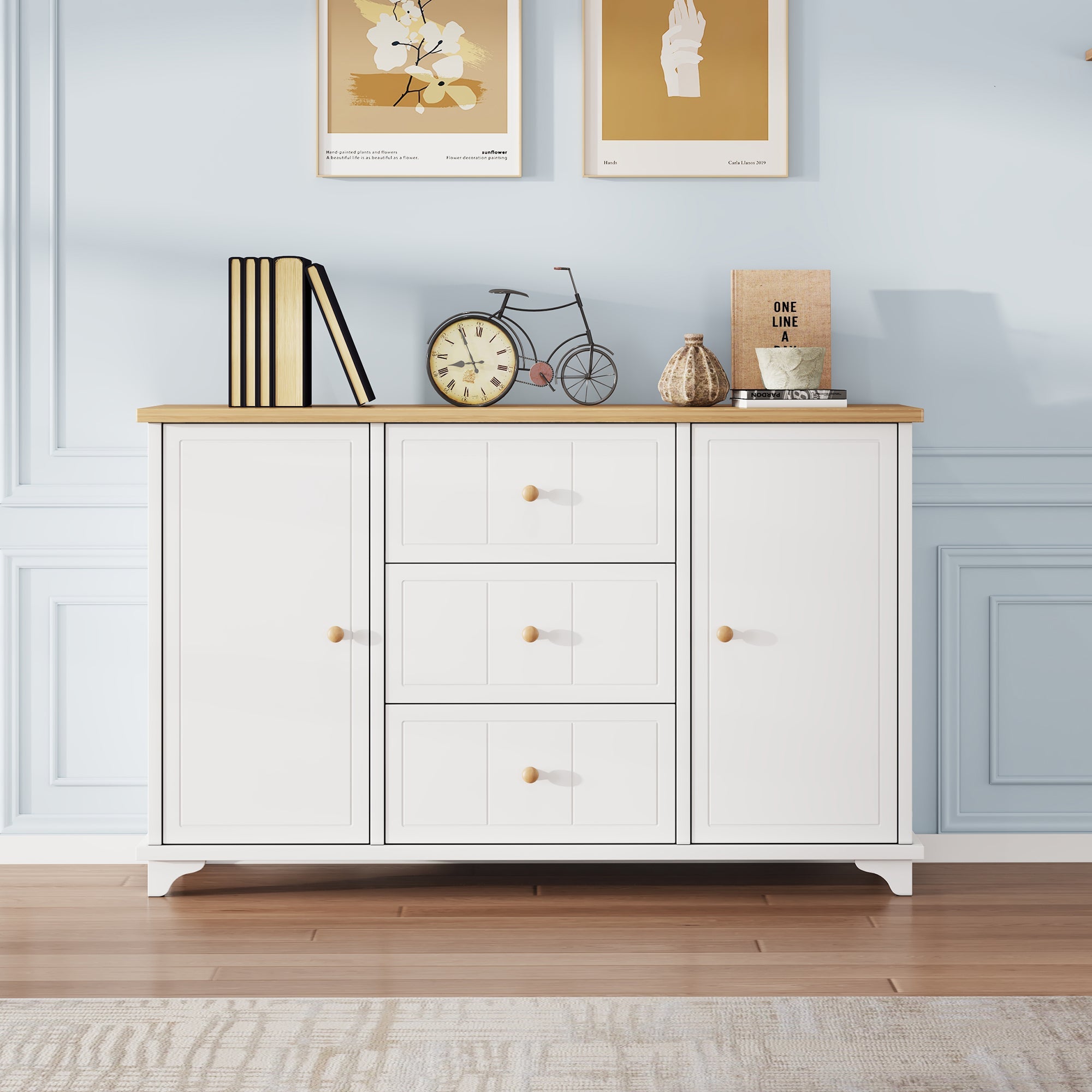 Logidon classic chest of drawers white natural with 3 drawers and 2 doors