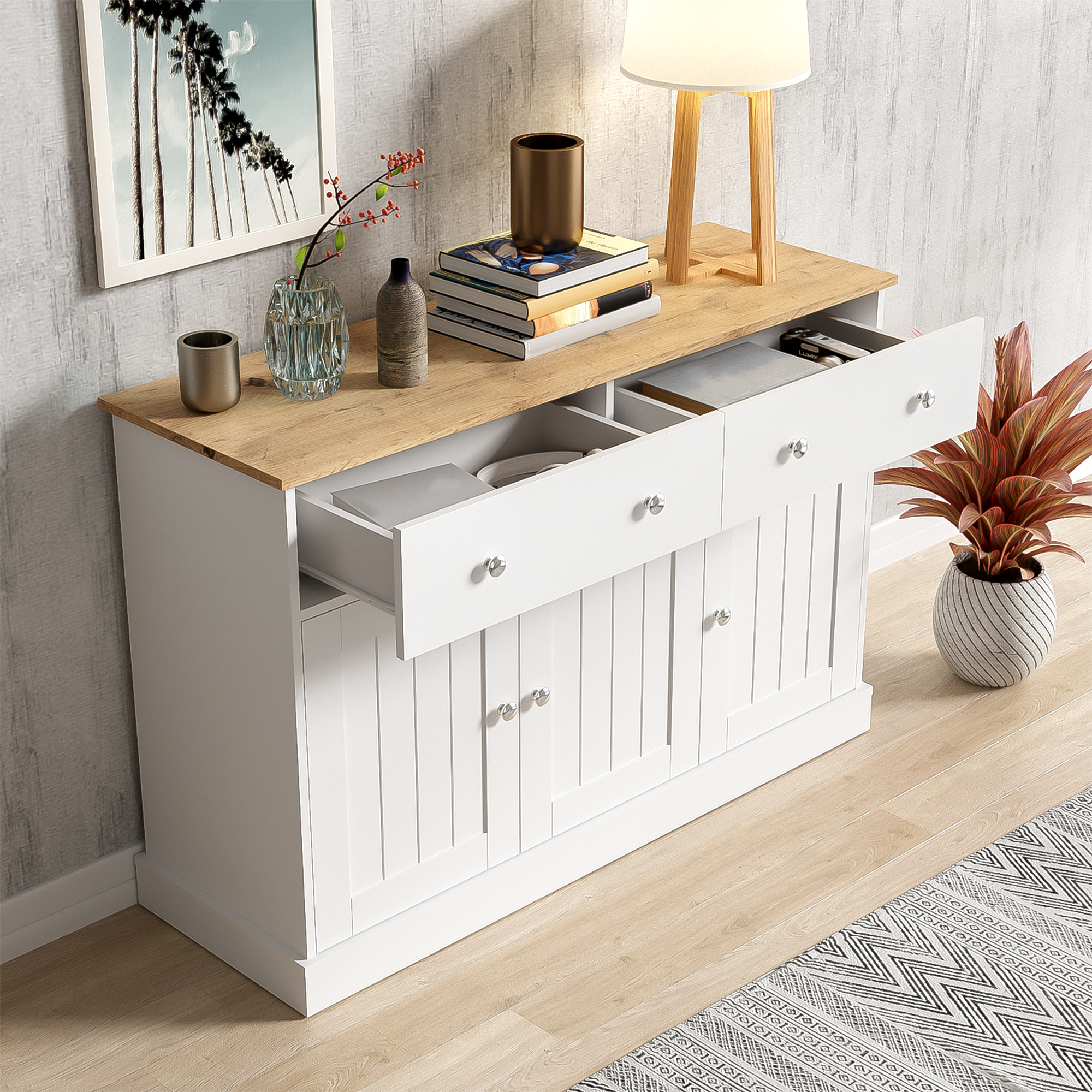 Logidon dressoir wit houtlook 120 cm 3 deuren 2 lades