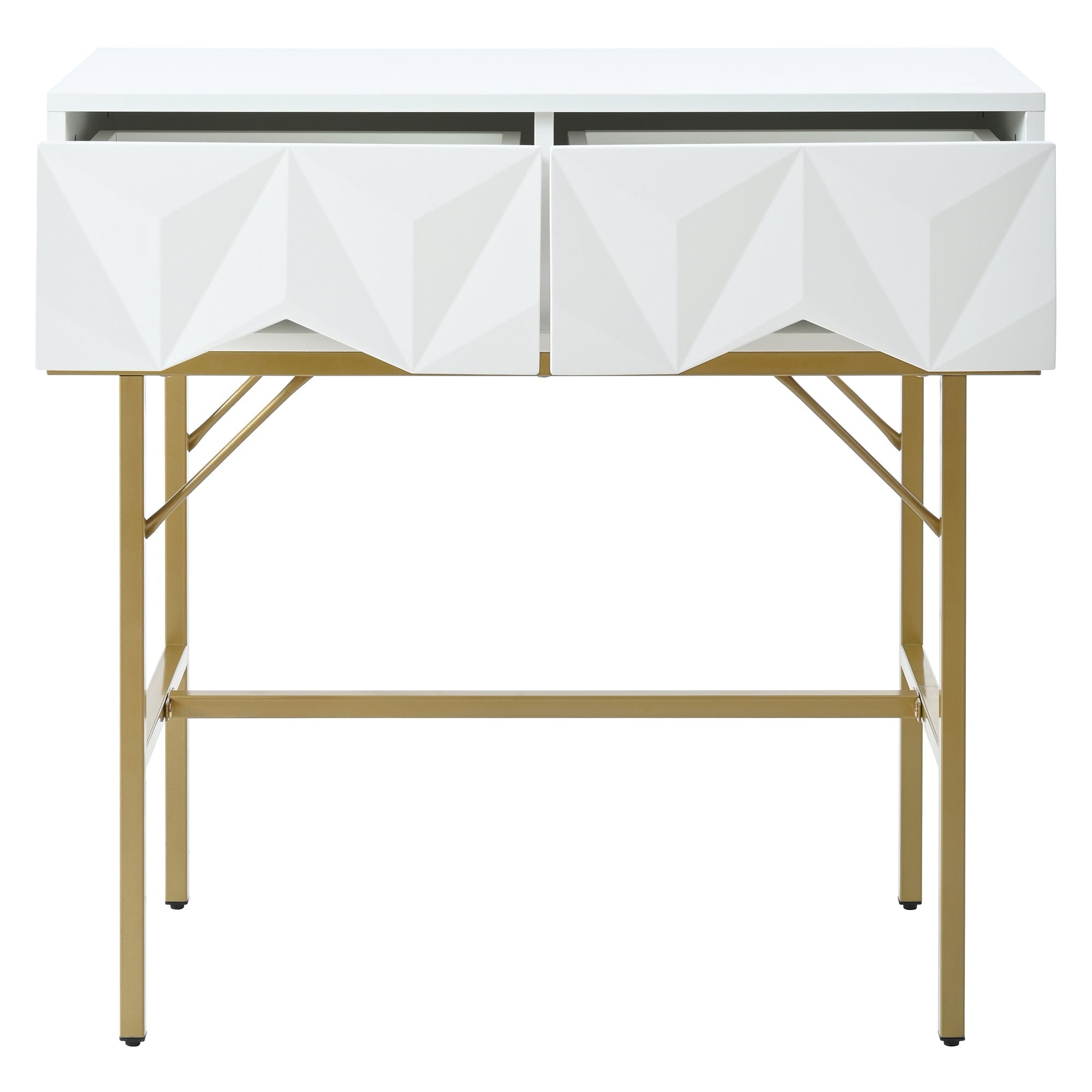 Logidon Modern Console Table White Golden Legs Geometric Loading Compartment