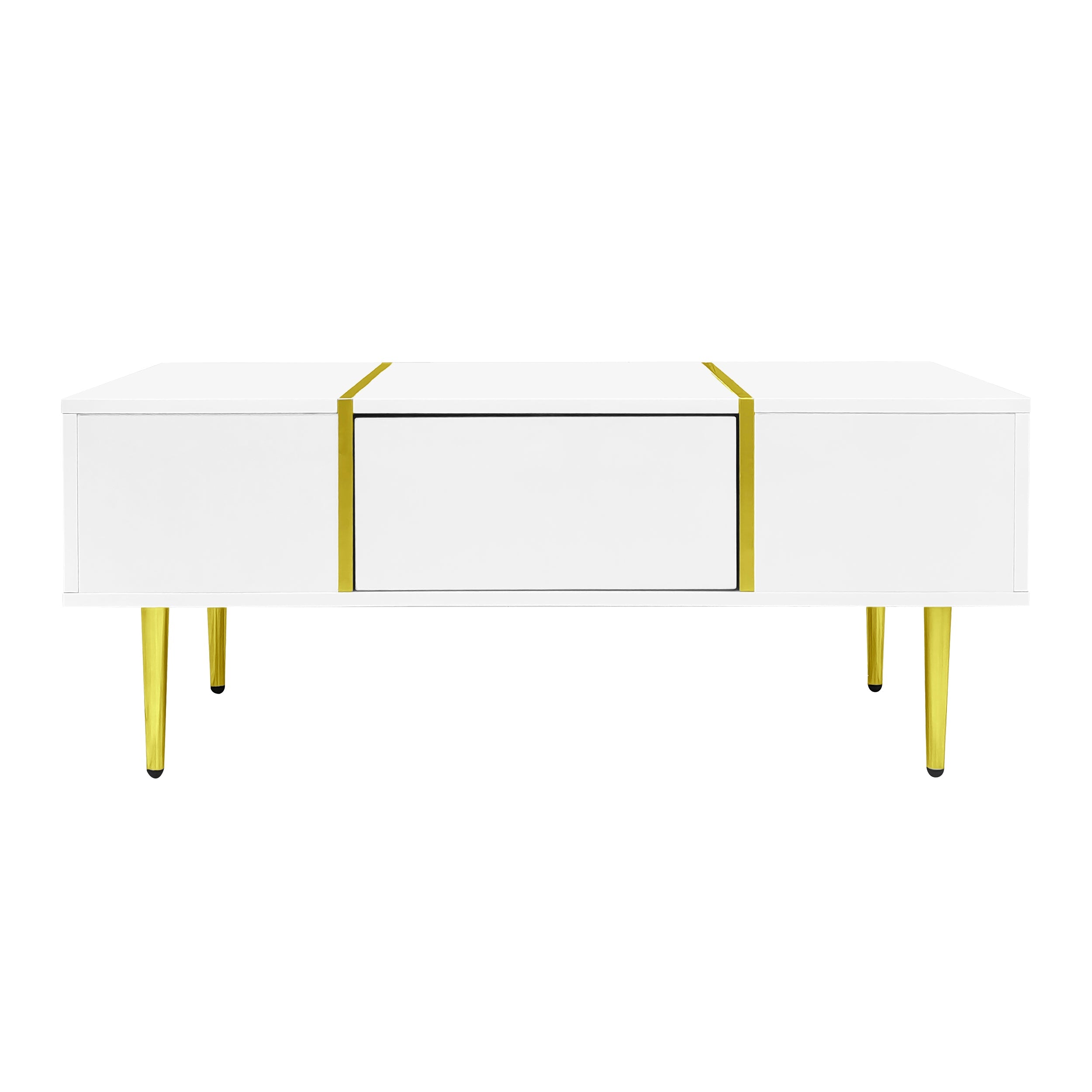Logidon Witte Hoogglans Salontafel Met Twee Laden 100x60x41,5 cm