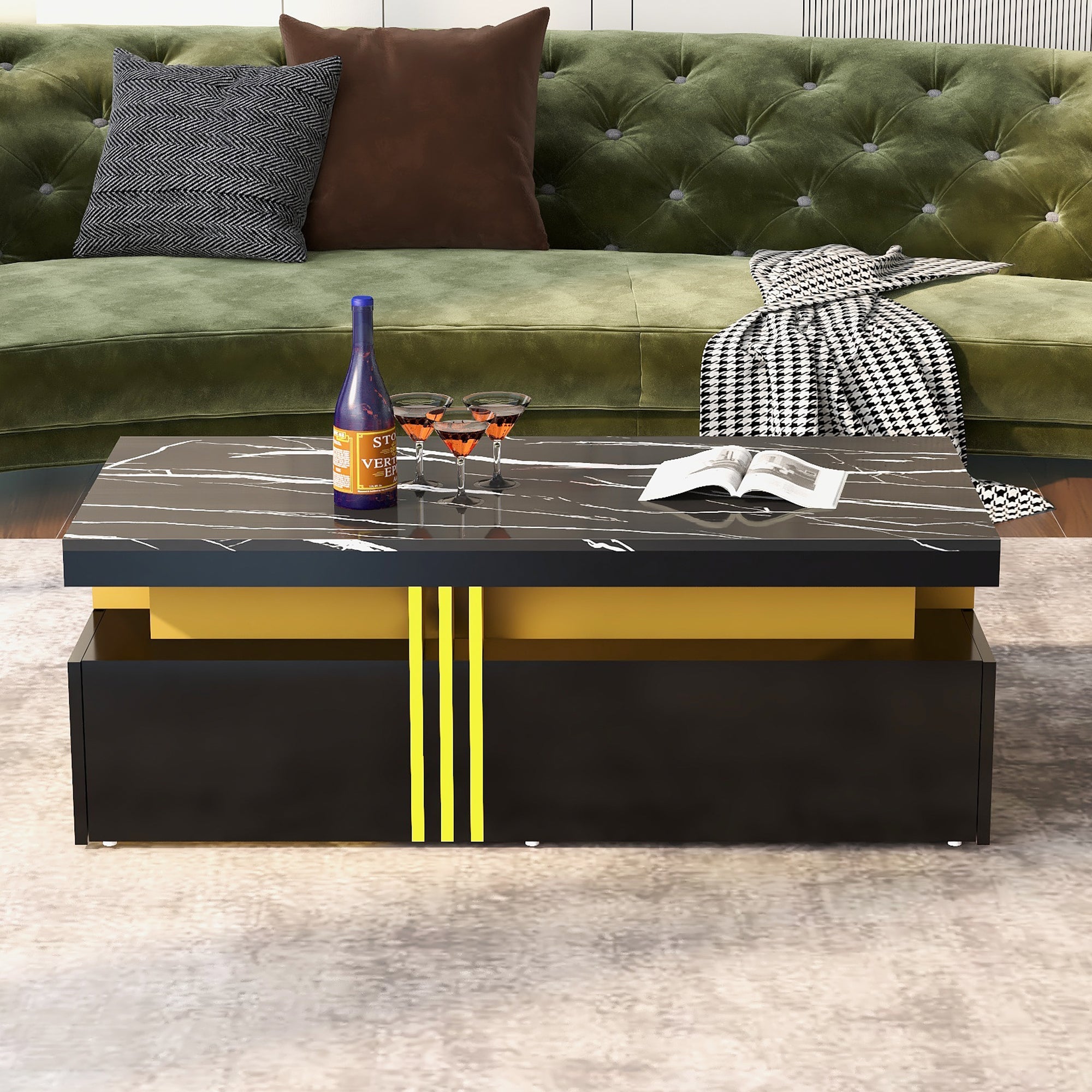 Logidon Zwarte tv-wandmeubelset 2 tv-kast salontafel marmerlook