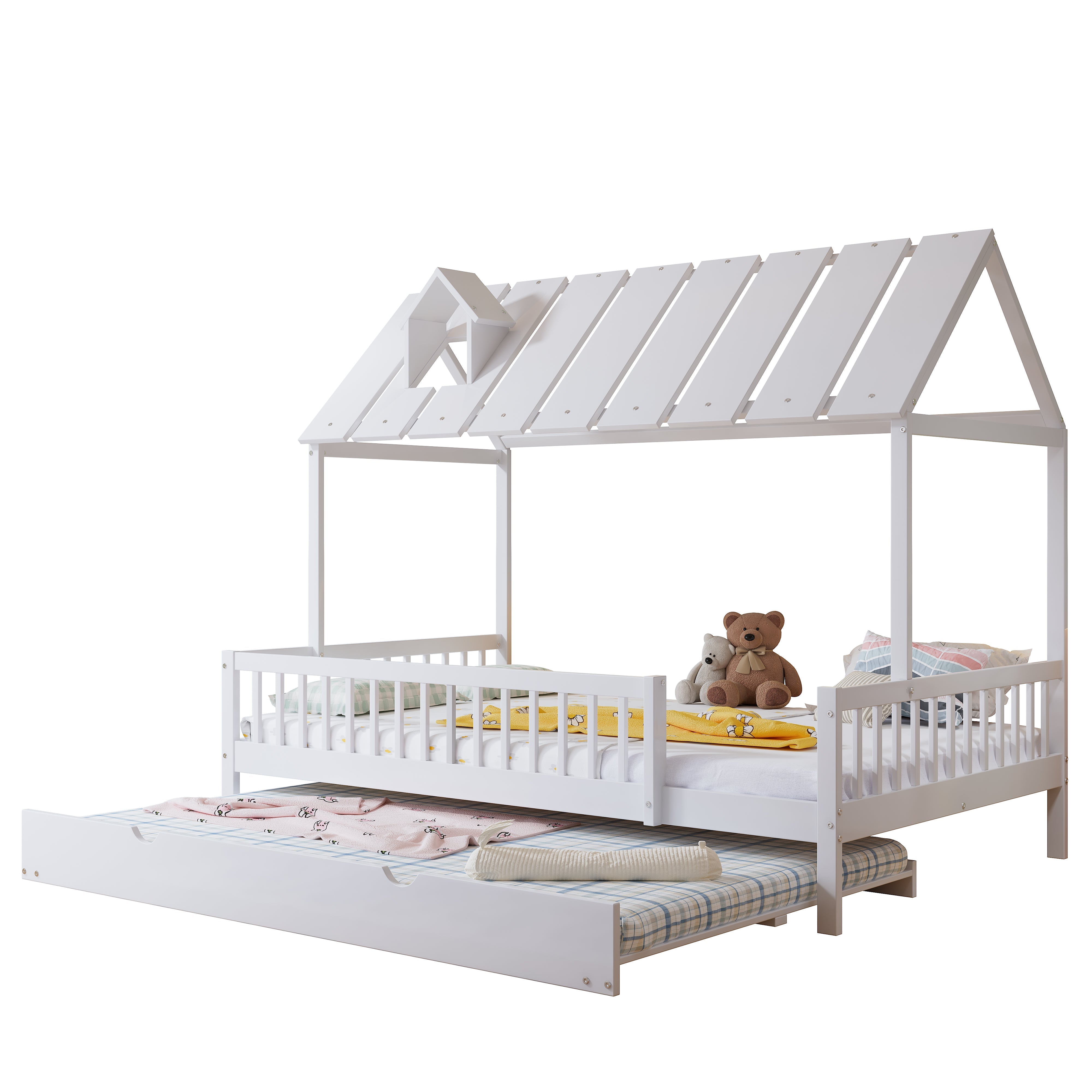 Logidon huisbed met onderschuifbed wit grenen MDF 120x200/190
