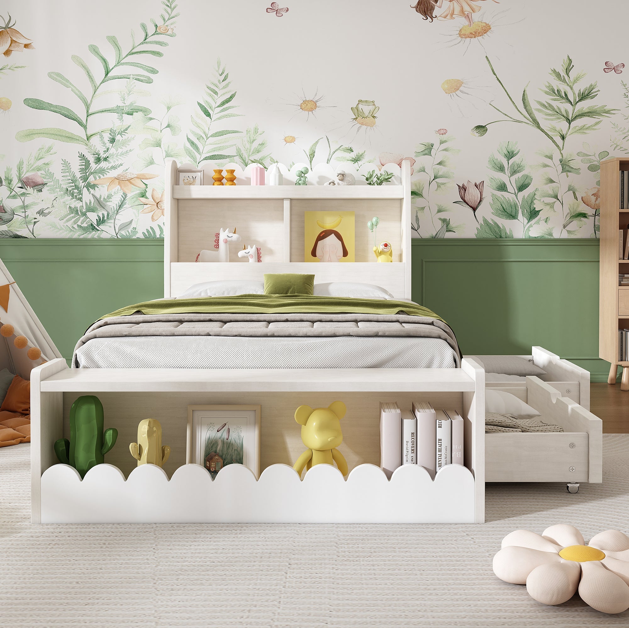 Logidon kinderbed 90x200 wit eiken opberglades