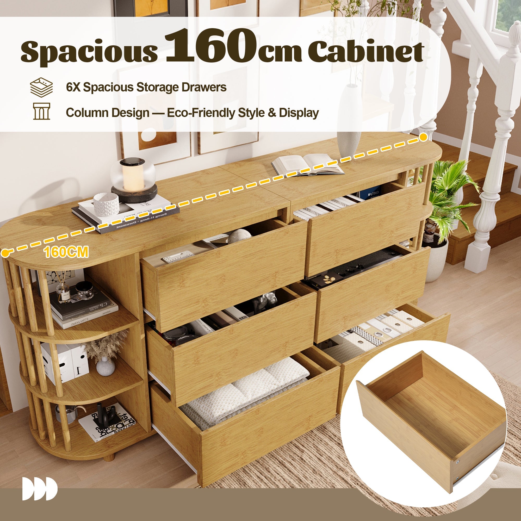 Logidon ladekast 160 cm eiken - Romeins design, 6 laden