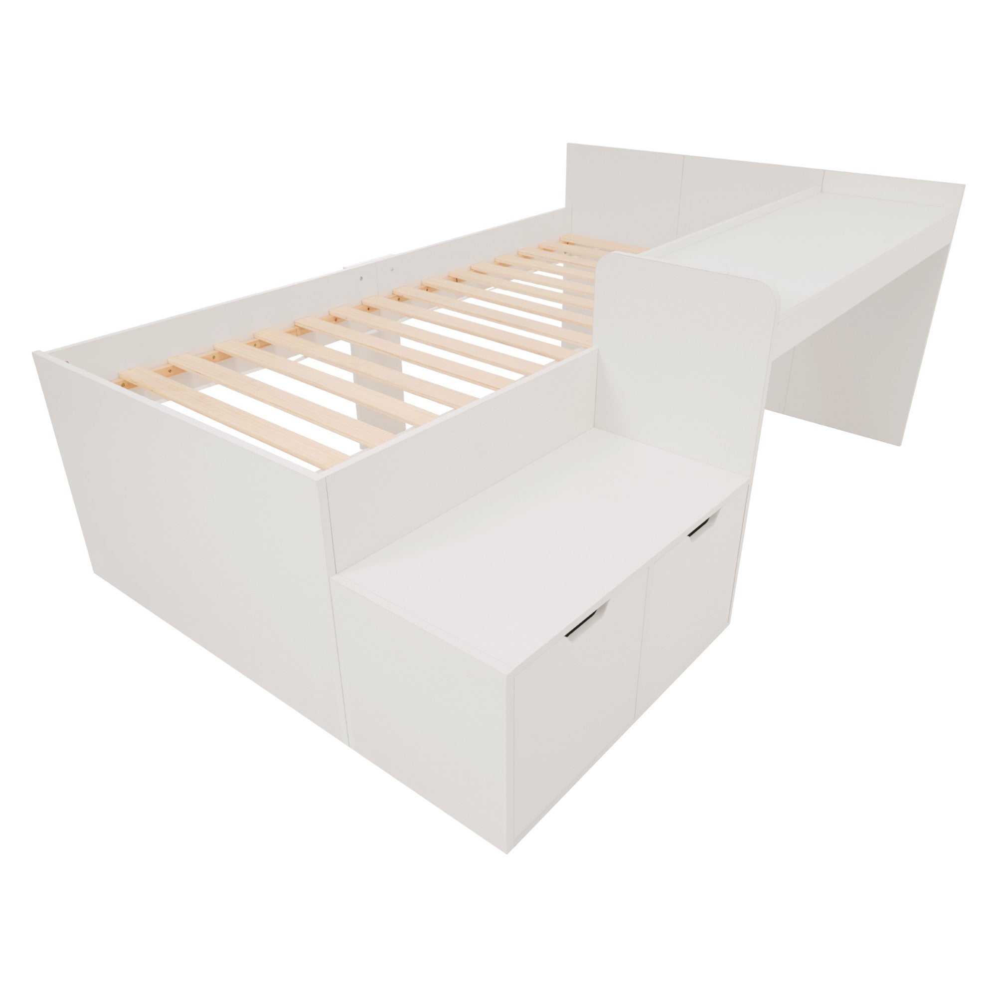 Logidon kinderbed 90x200 massief hout wit met bureau en opbergruimte