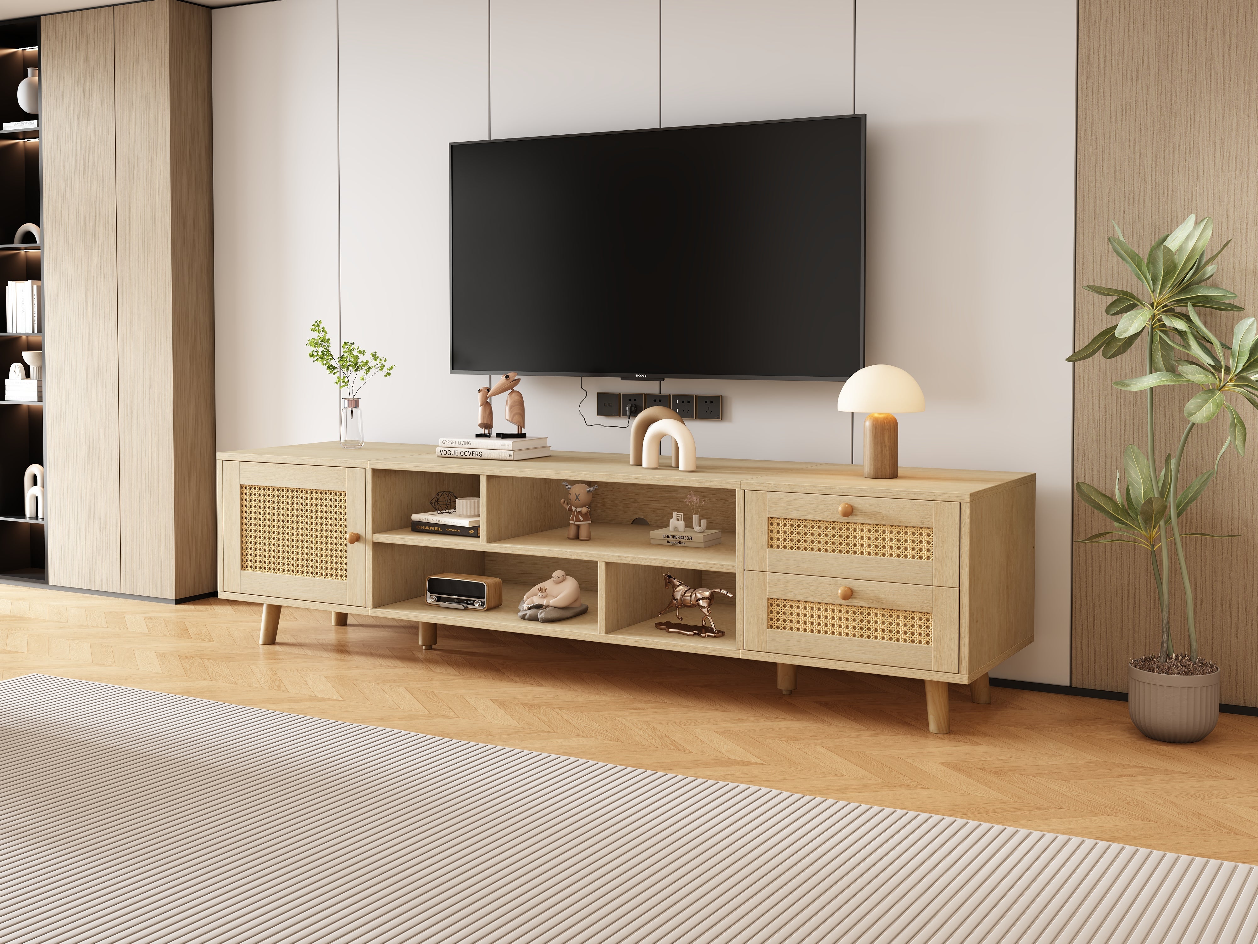 Logidon Premium 160 cm rotan TV-meubel eiken met kabelmanagement