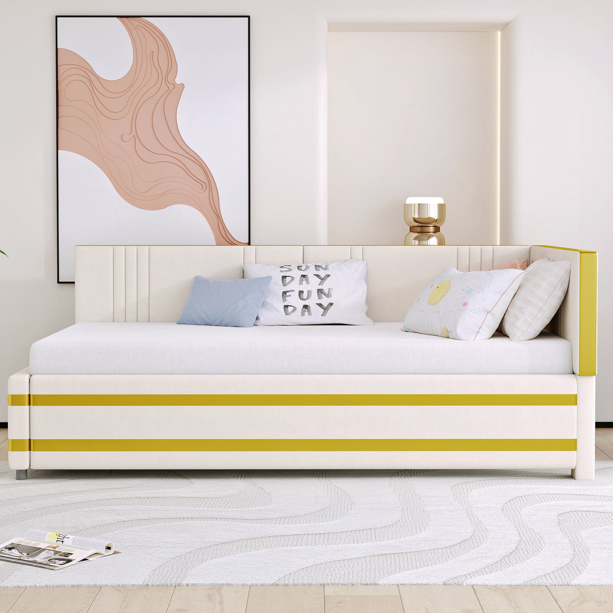 Logidon gestoffeerd bed 90x200 beige met lattenbodem multifunctioneel bed