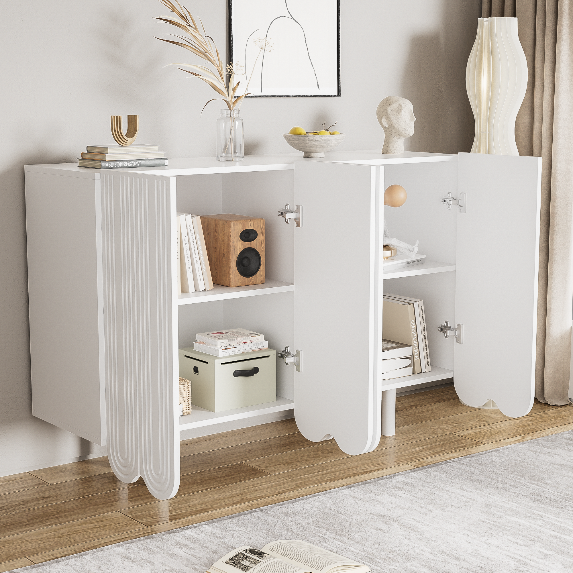 Logidon Dressoir Druppelvormig Ontwerp Met Gevormde Deuren Wit