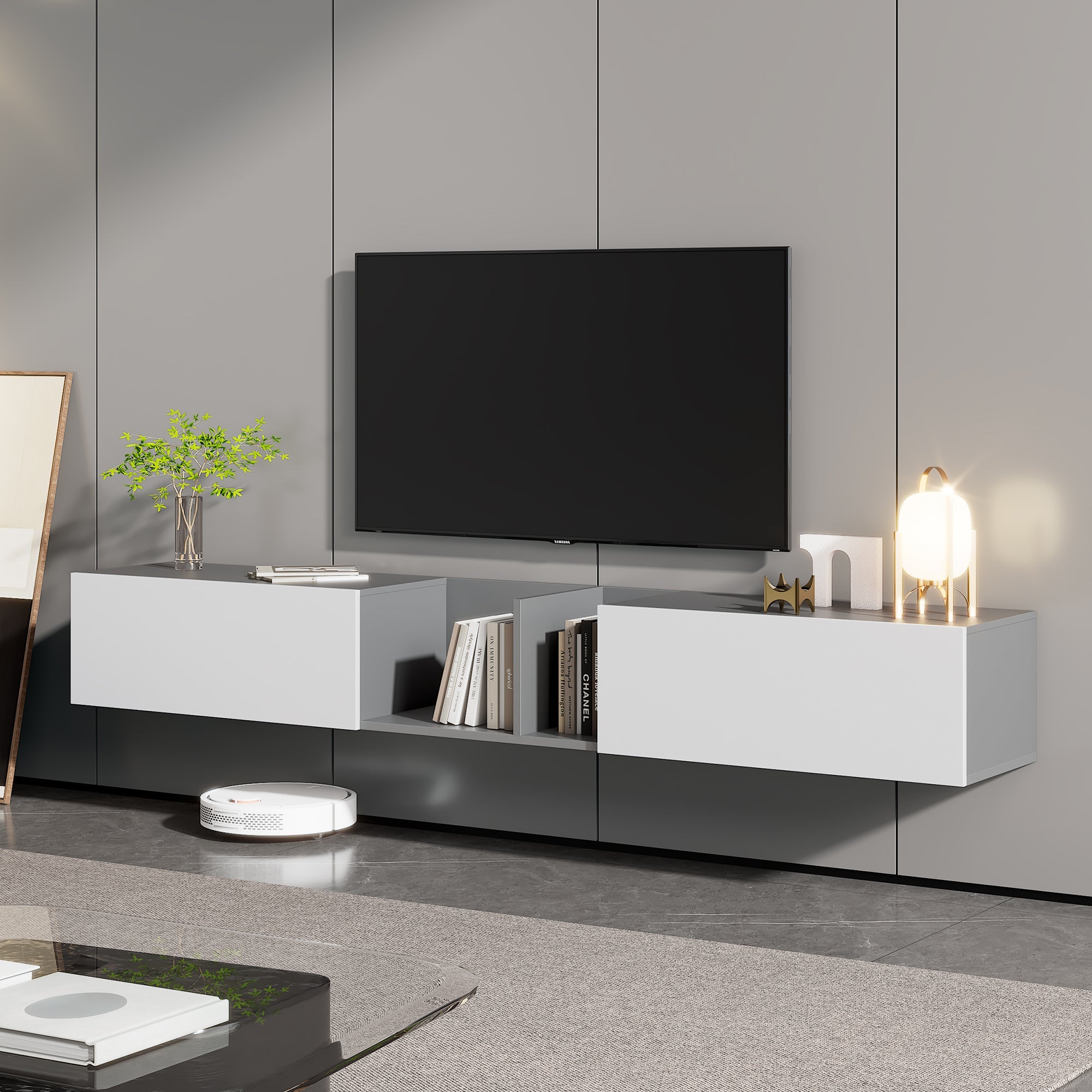 Logidon TV-meubel 170 cm hoogglans zwart glasplank LED