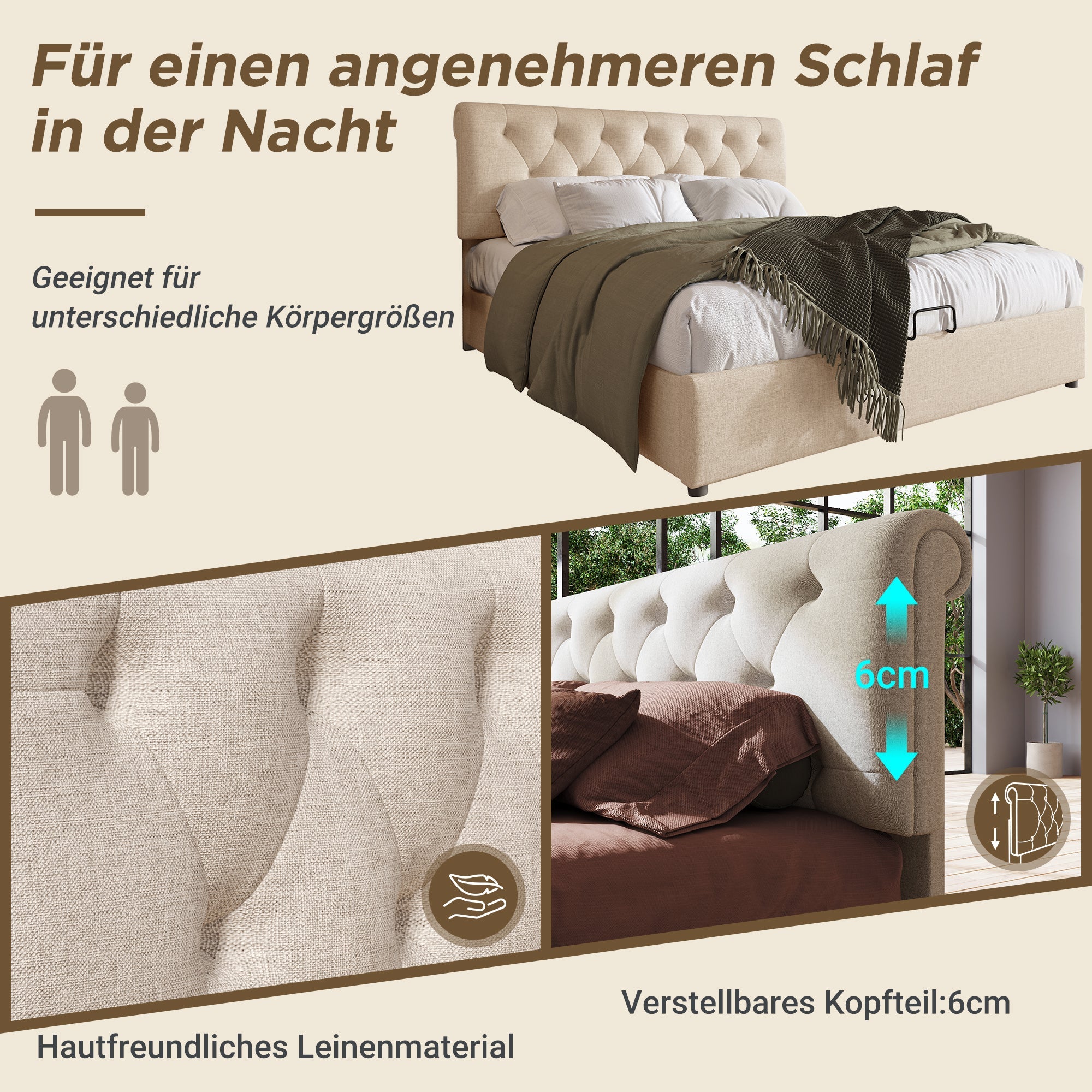 Logidon gestoffeerd bed 160x200 cm met opbergruimte, hoofdbord verstelbaar