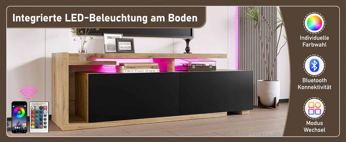 Logidon modulair tv-meubel met LED-verlichting en uittrekmodule