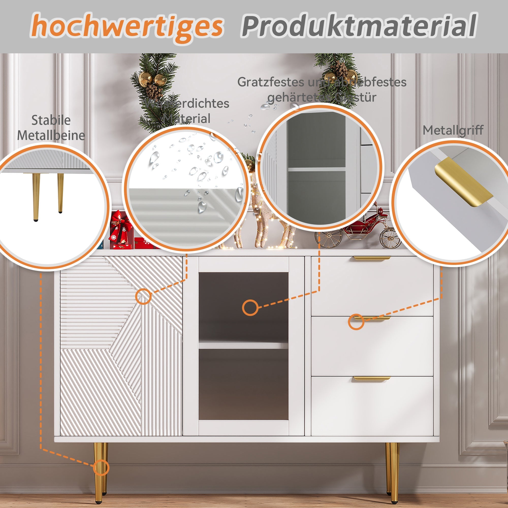 Logidon ladekast wit met 3 lades en 2 glazen deuren 120x38x79,5 cm