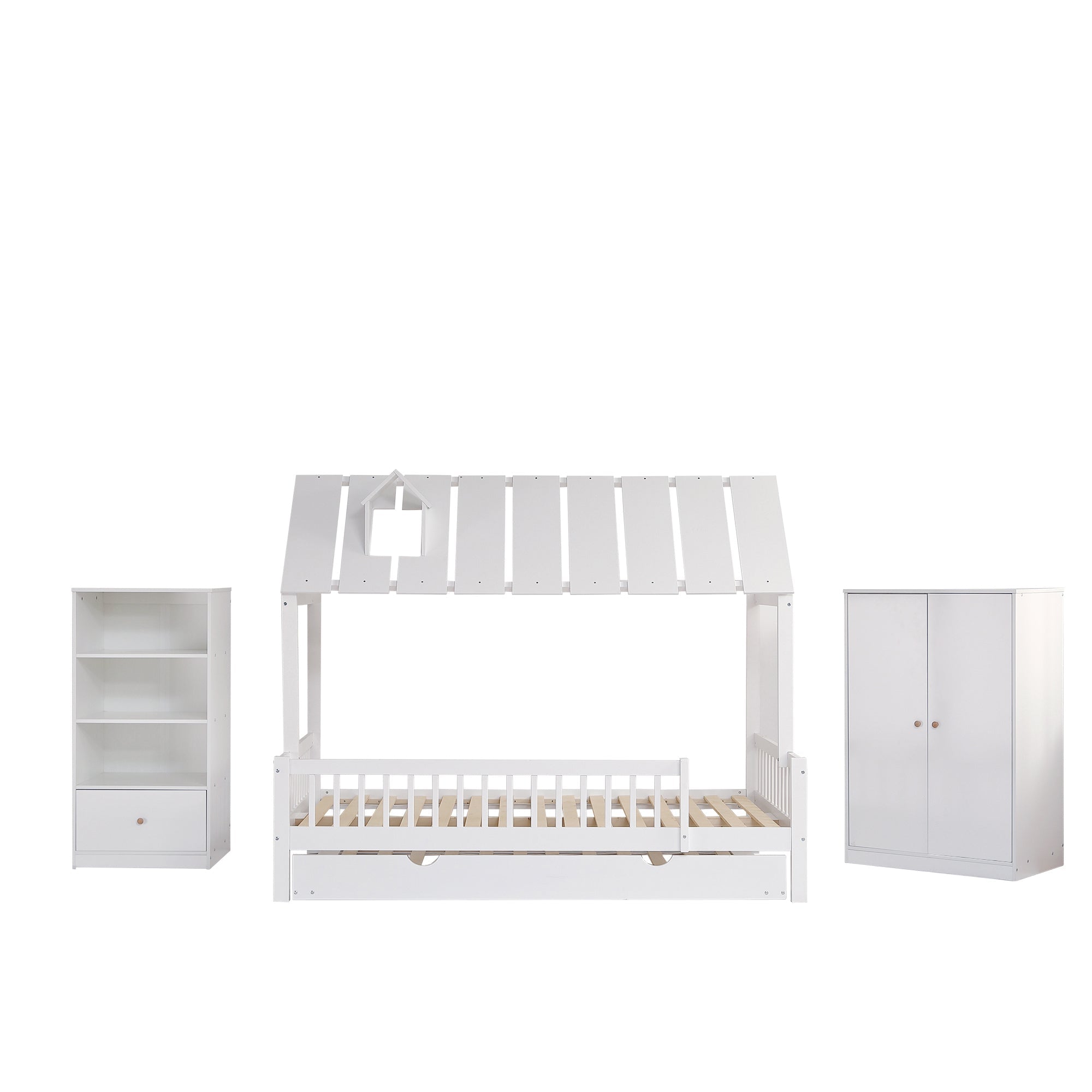 Logidon complete bedroom 3-piece house bed pull-out bed white 120x200