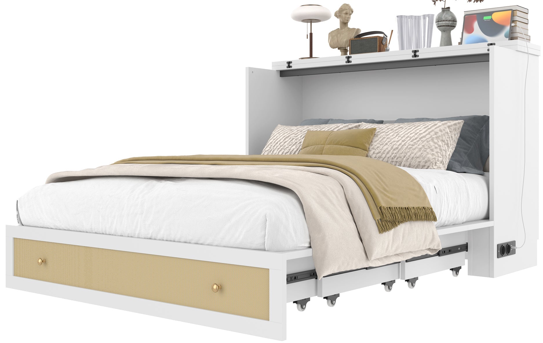 Logidon opklapbed 140x200 wit met USB-aansluiting en lades