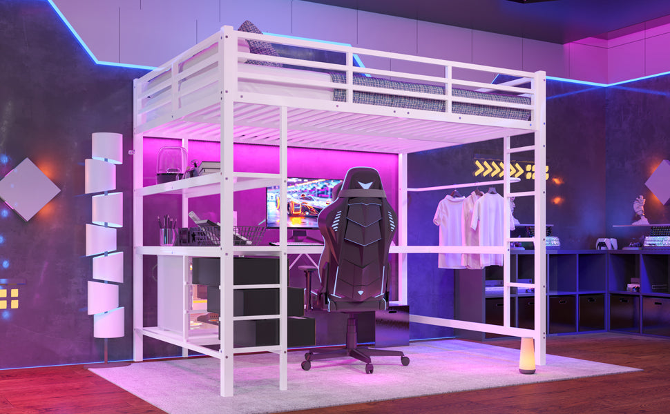 Logidon loft bed 140x200 with LED lighting USB socket 3 drawers