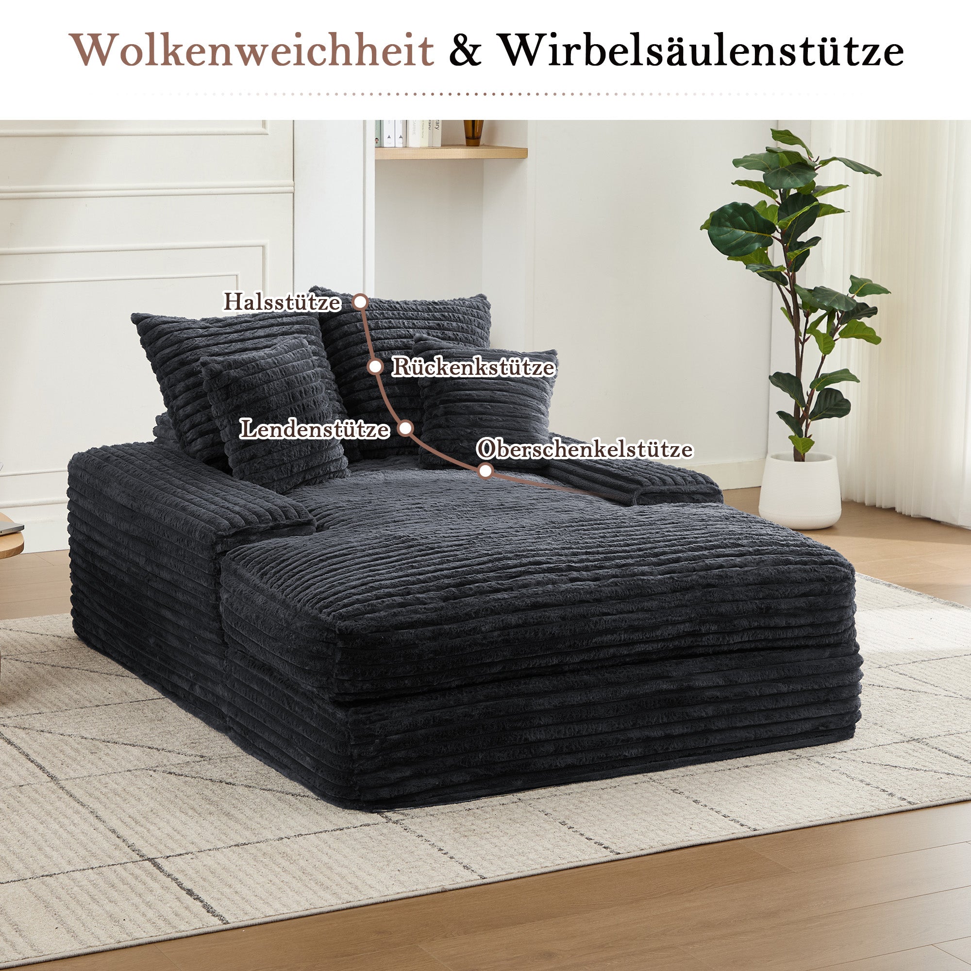 Logidon Luxe Cord Sofa Multifunctionele Slaapbank 4 Kussens Grijs