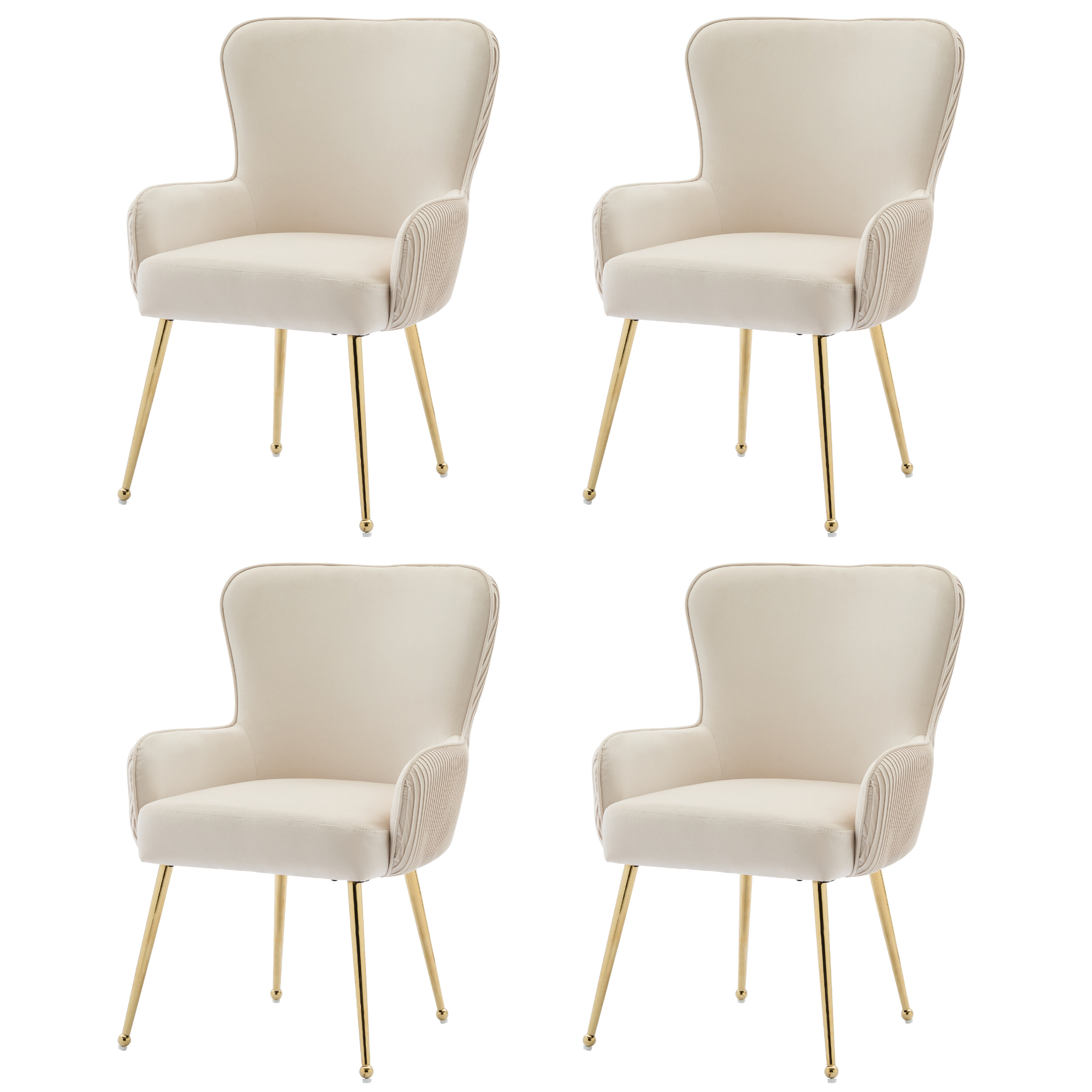 Logidon fluwelen eetkamerstoelen set van 4 beige met goudkleurige metalen poten