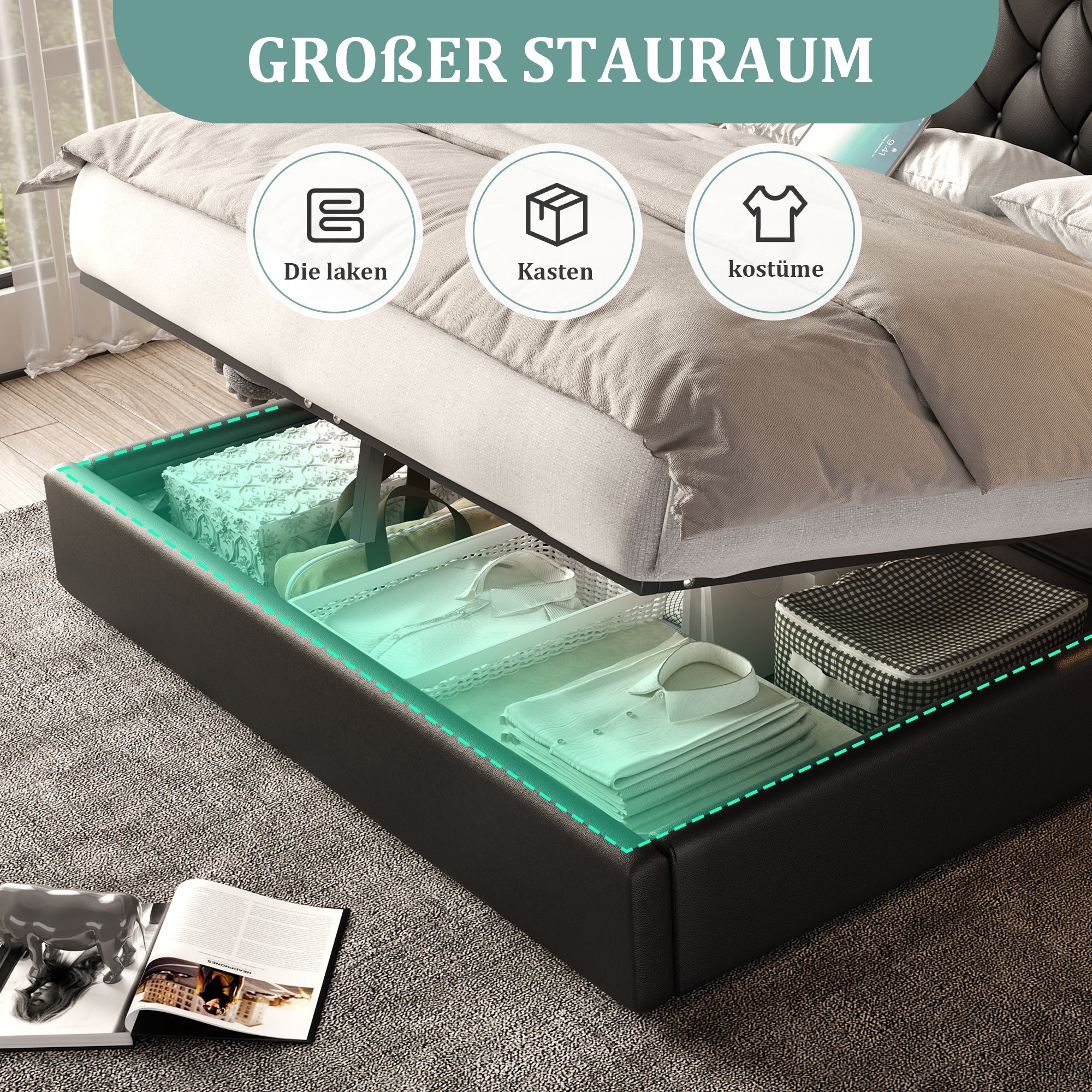 Logidon bedframe 180x200 cm zwart hydraulische opbergruimte