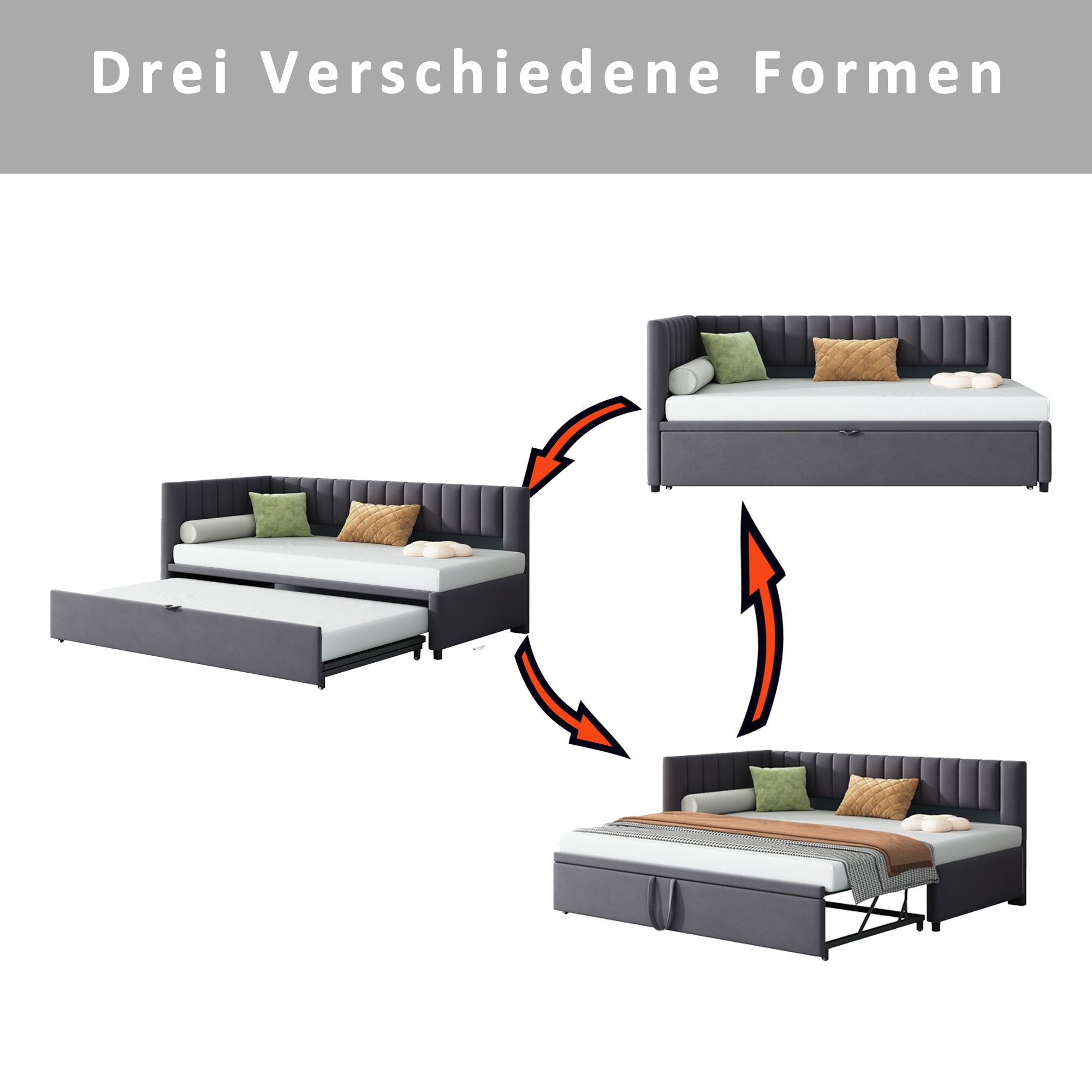 Logidon sofa bed L shape with pull-out bed 90/180x200 cm velvet gray