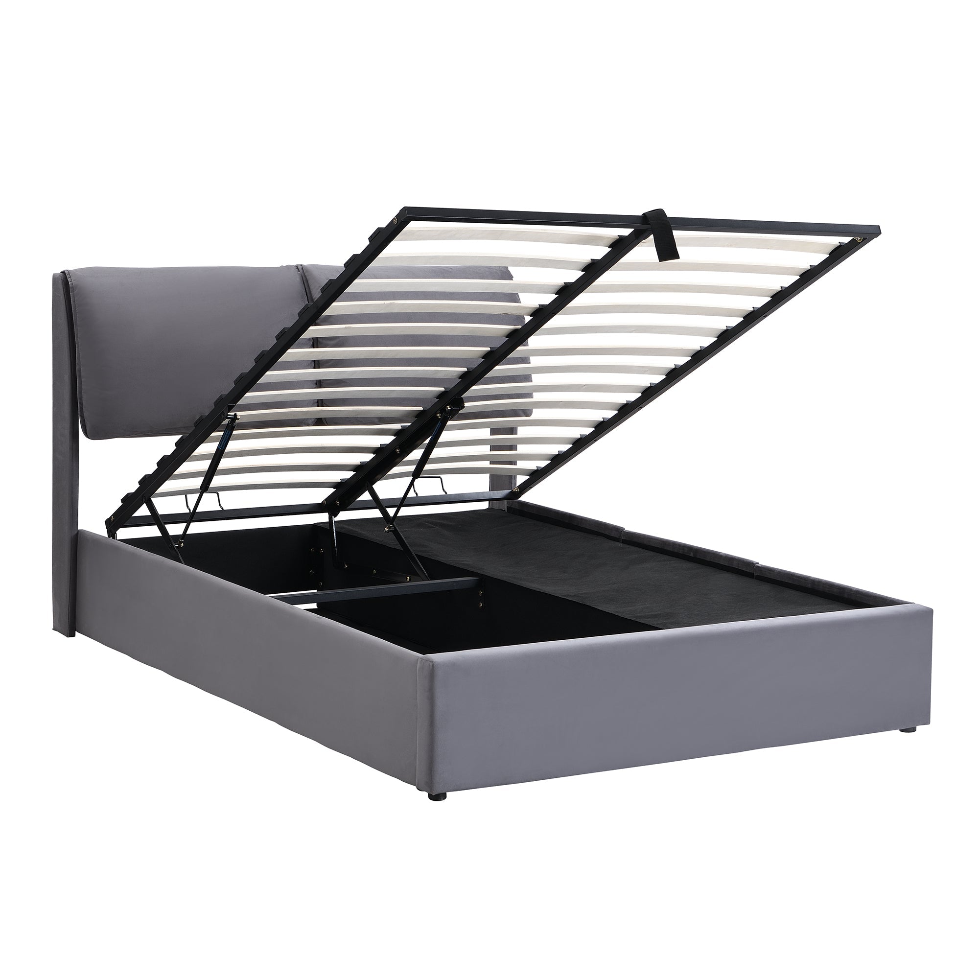 Logidon gestoffeerd bed 140x200 grijs fluweel hydraulisch met drie lades hoofdeinde