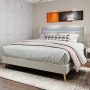 Logidon modern gestoffeerd bed beige 160x200 LED-hoofdeinde