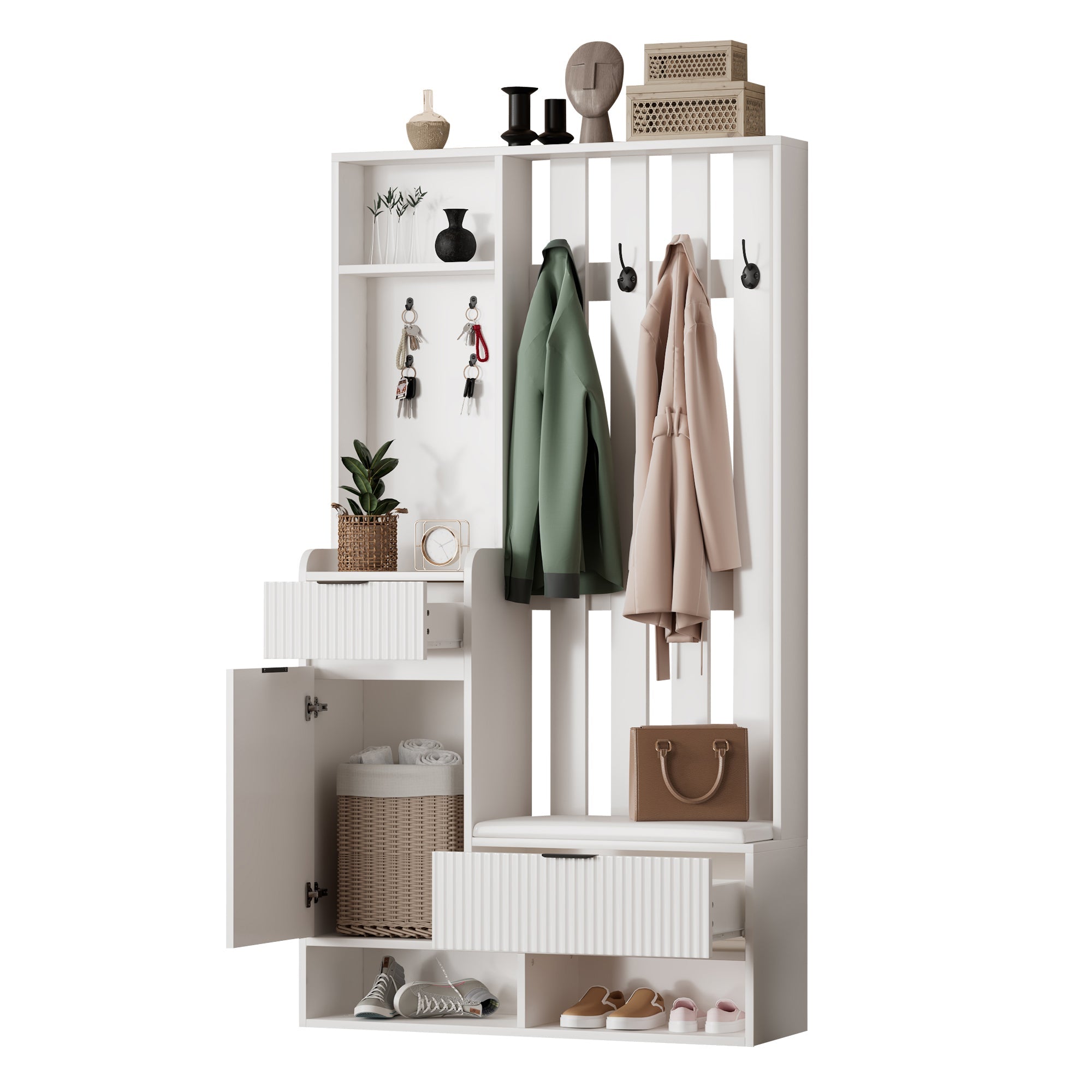 Logidon Kledingkast 6in1 Wit 100x30x180 cm Schoenenbankopberger