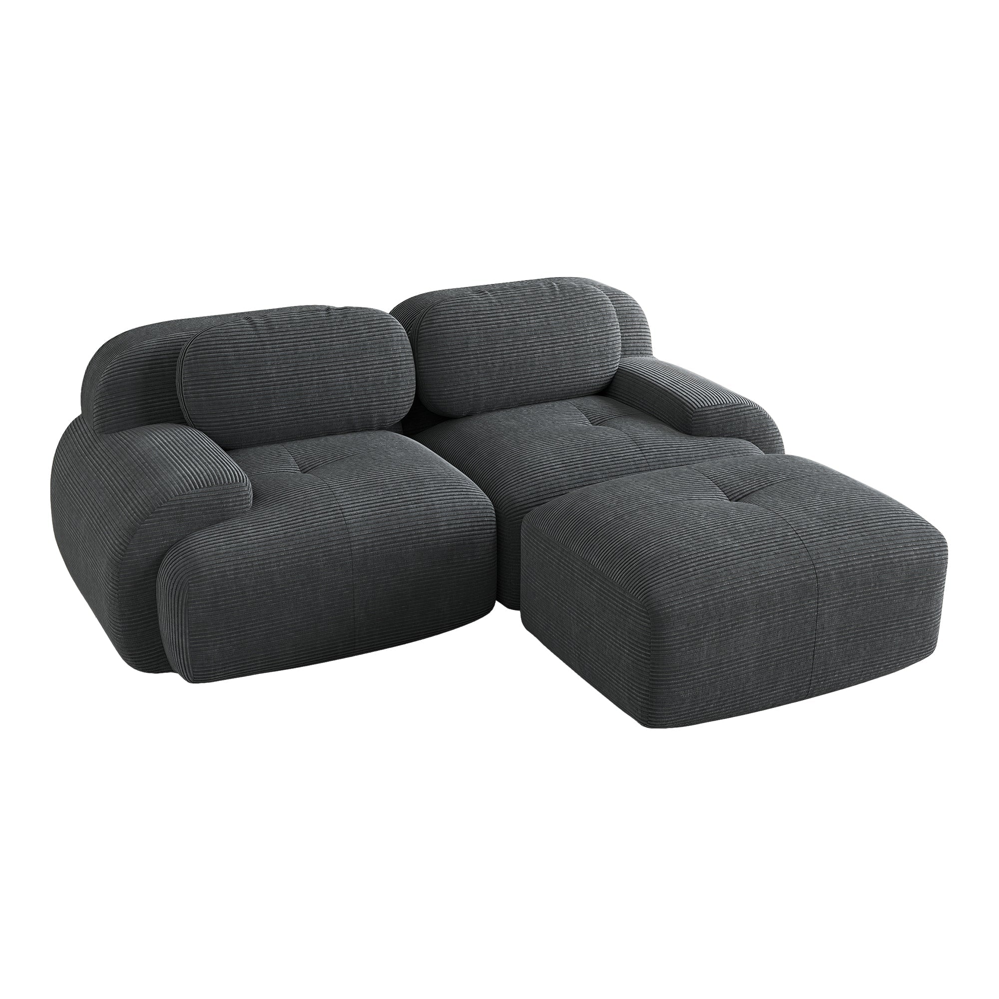 Logidon Hoekbank 208 cm Grijs Corduroy Modulaire Gebogen Armleuningen
