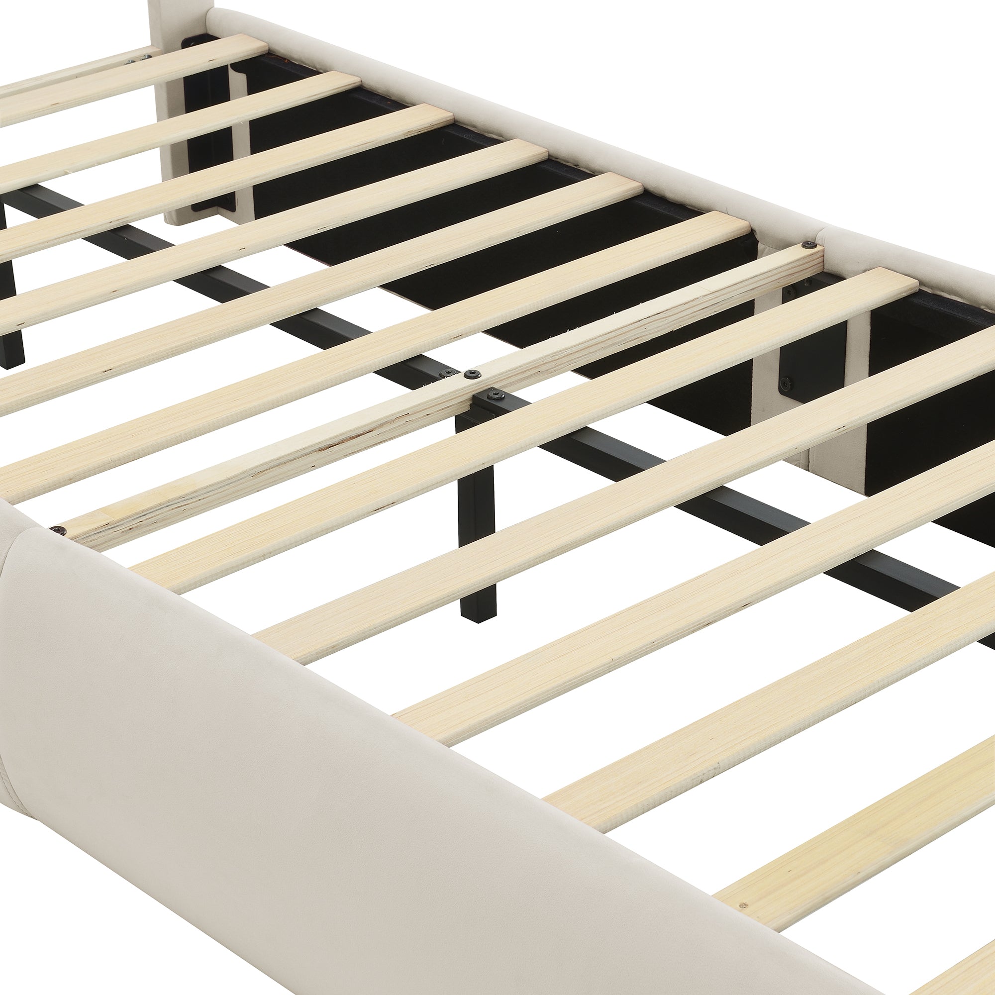 Logidon gestoffeerd bed 90x200 beige fluwelen opbergkruk met konijnenoren
