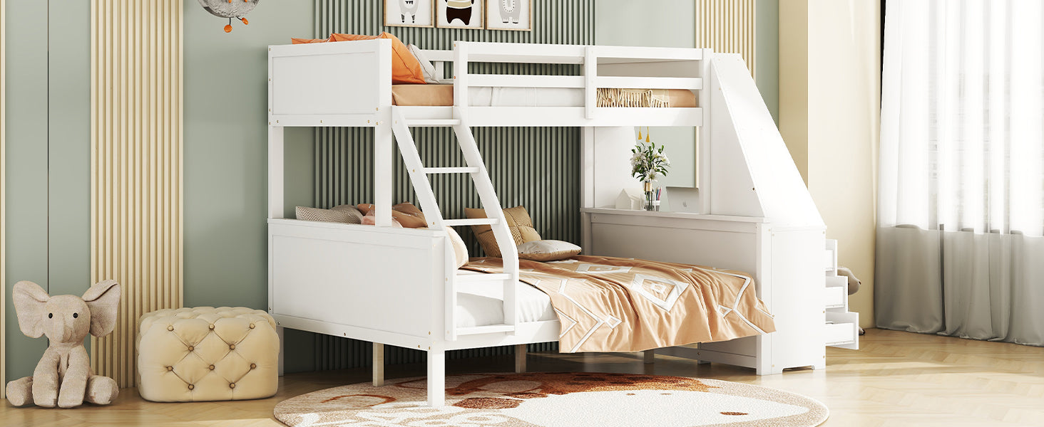Logidon Bunk Bed 90x200 and 140x200 with Table and Storage Space White