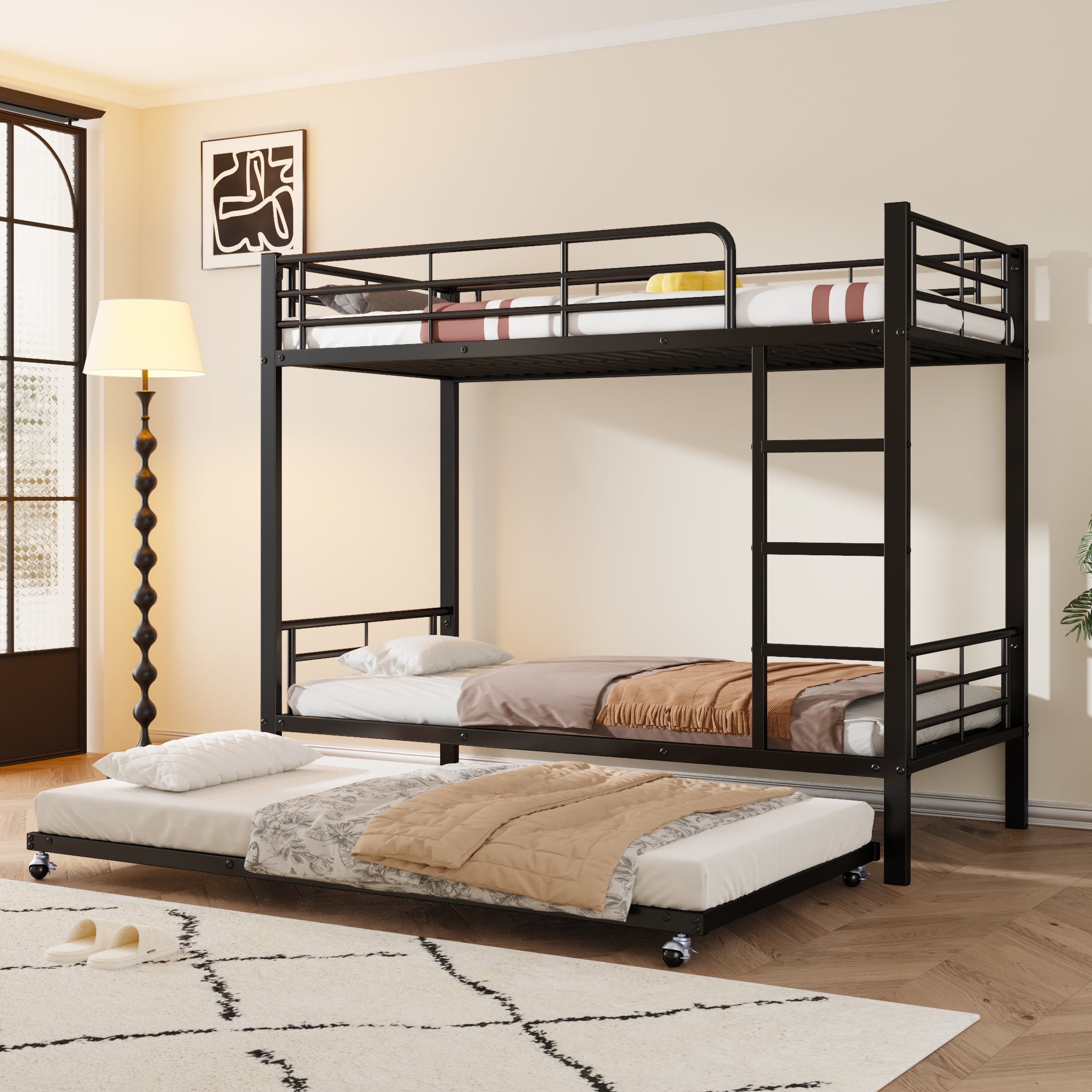 Logidon Stapelbed Ijzer Zwart 90x200 en 90x190 met uitschuifbaar bed