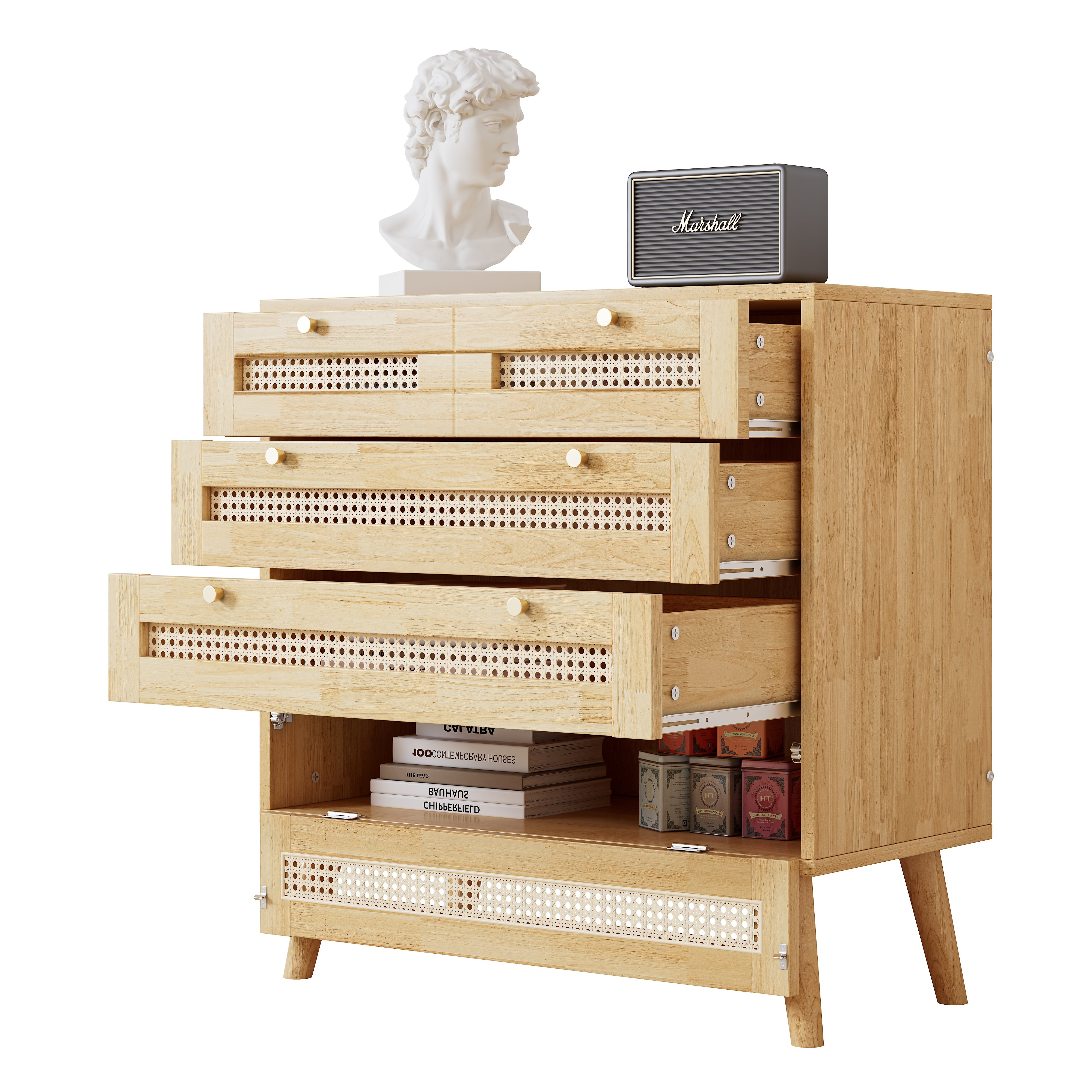 Logidon Classic ladekast met 3 lades en rotan ladeblad