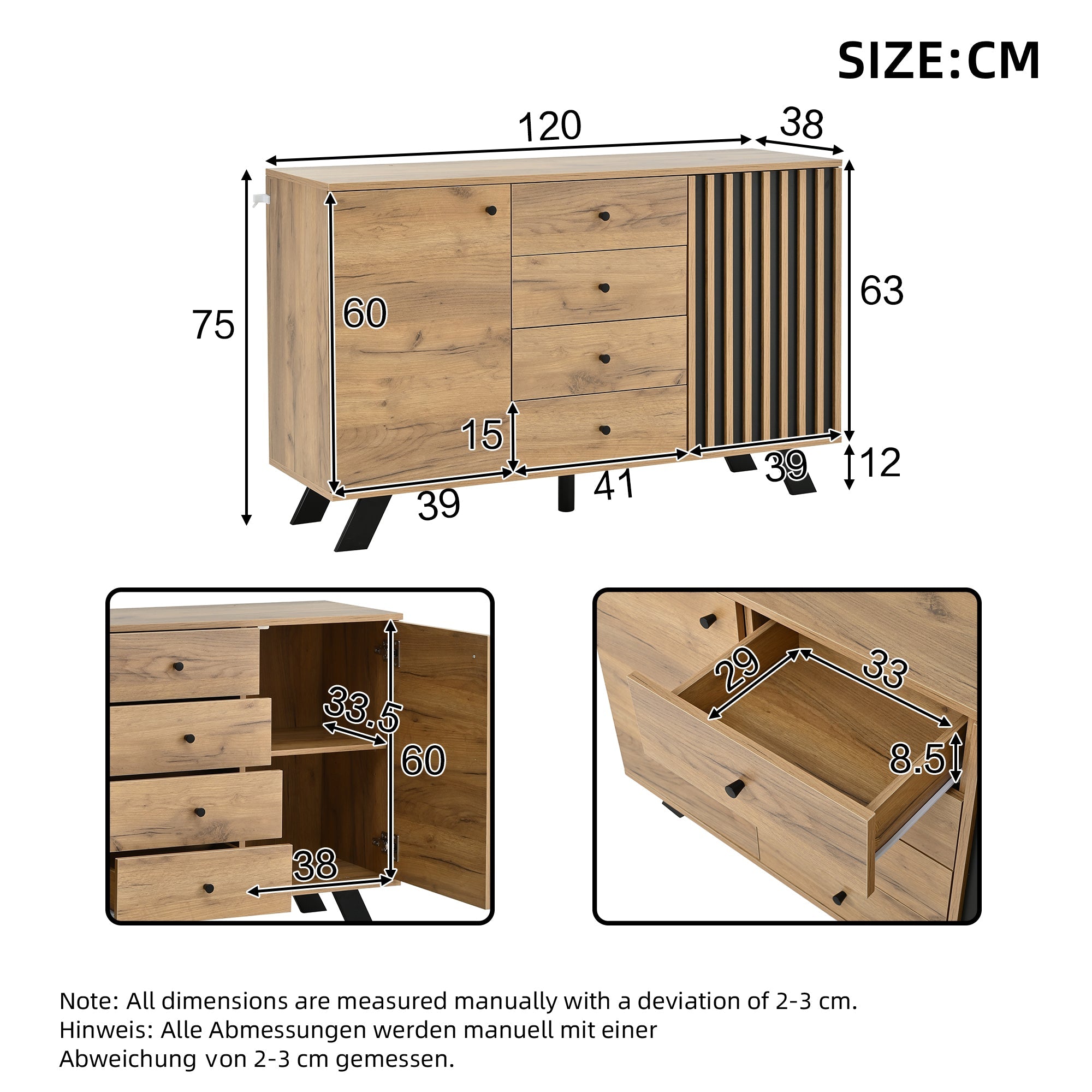 Logidon dressoir 120x38x75cm 4 lades 2 deuren holle uitvoering
