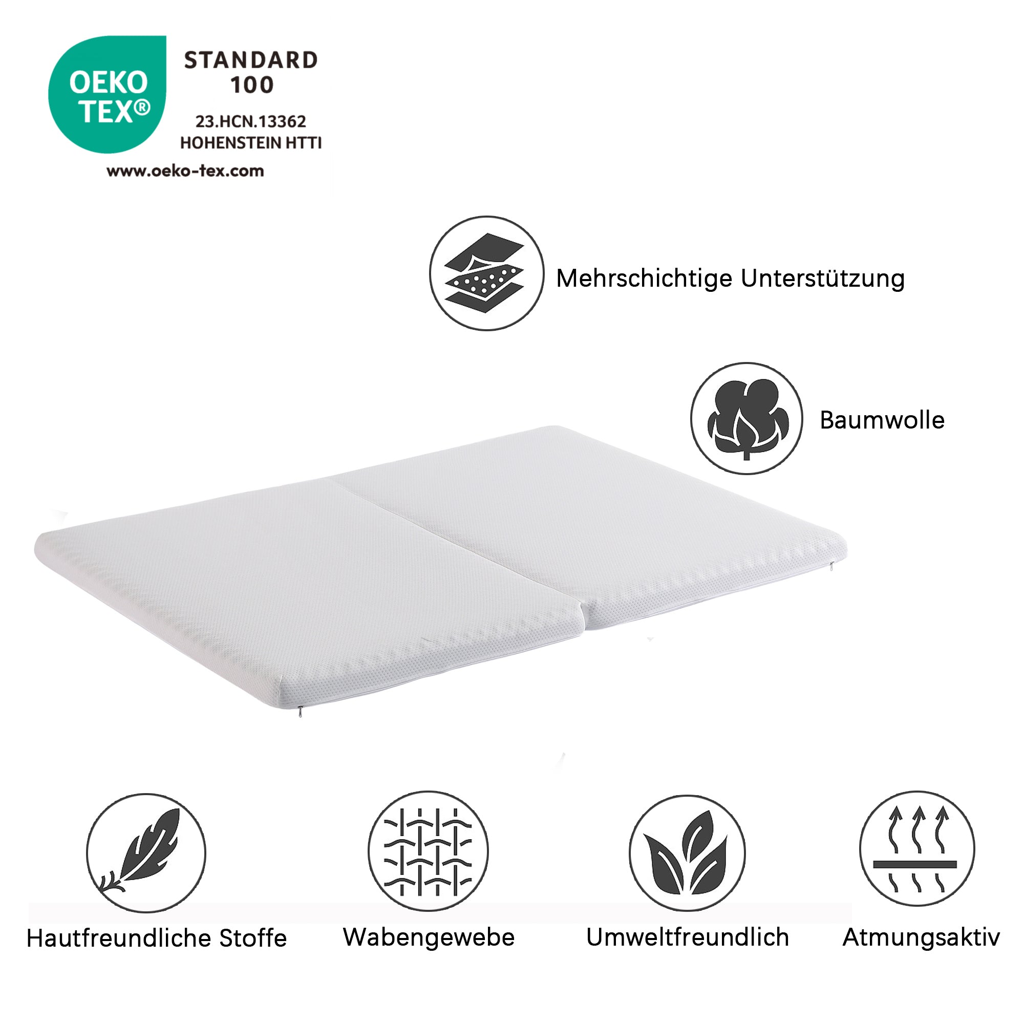 Logidon Opvouwbaar Matras 140x200 Witte Honingraatstof Oeko-Tex