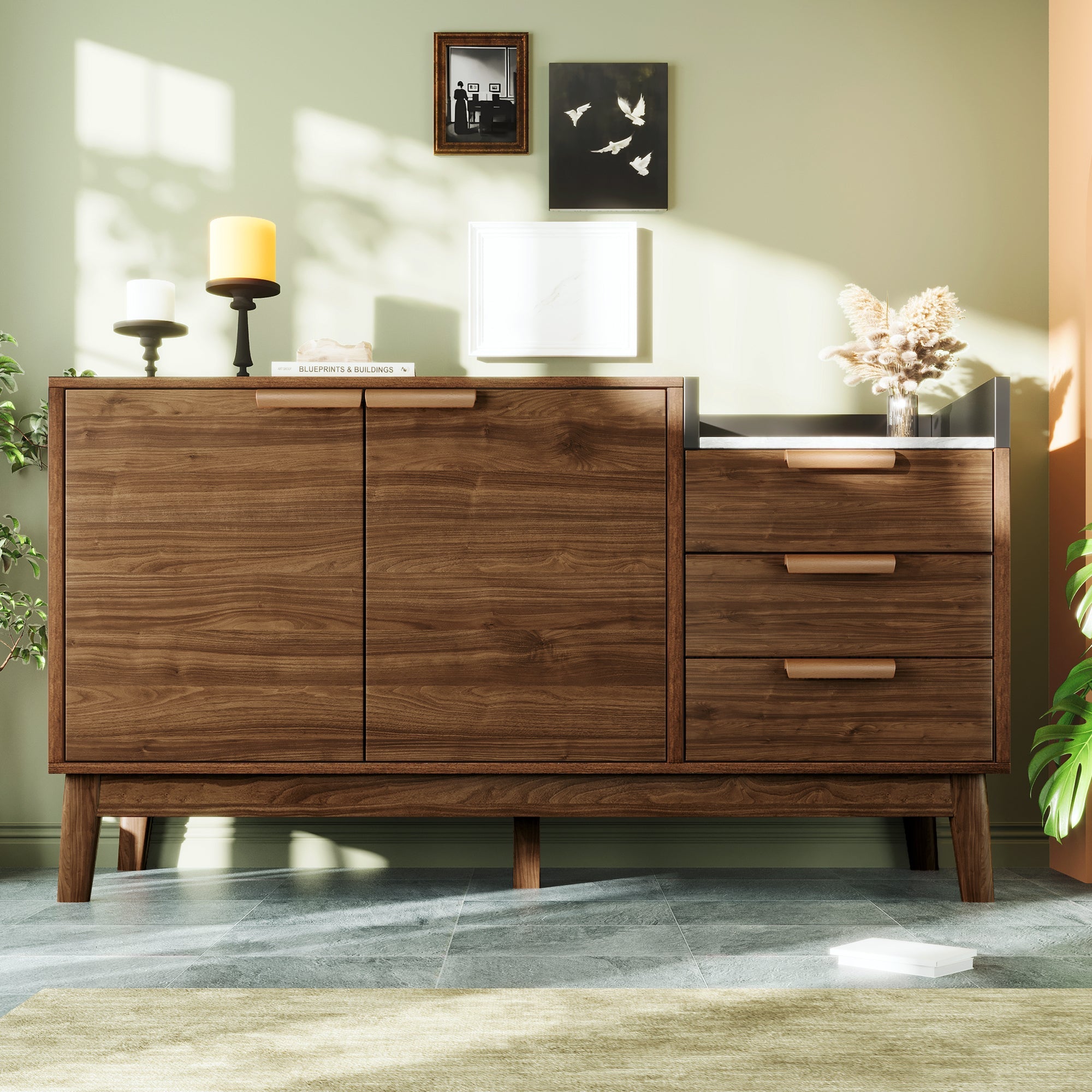 Logidon woonkamer ladekast eiken decor marmerlook blad 3 lades