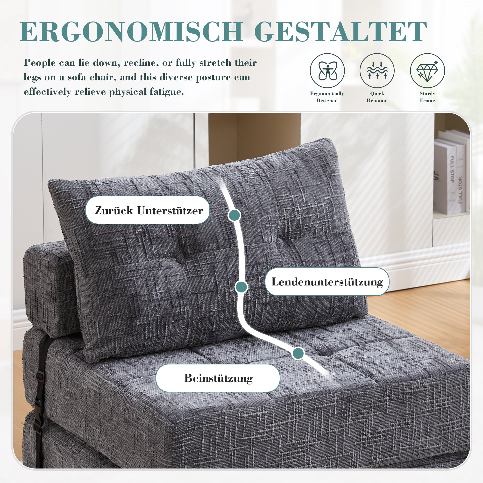Logidon Opklapbare slaapbank grijs fluweel 79x79 cm met kussen