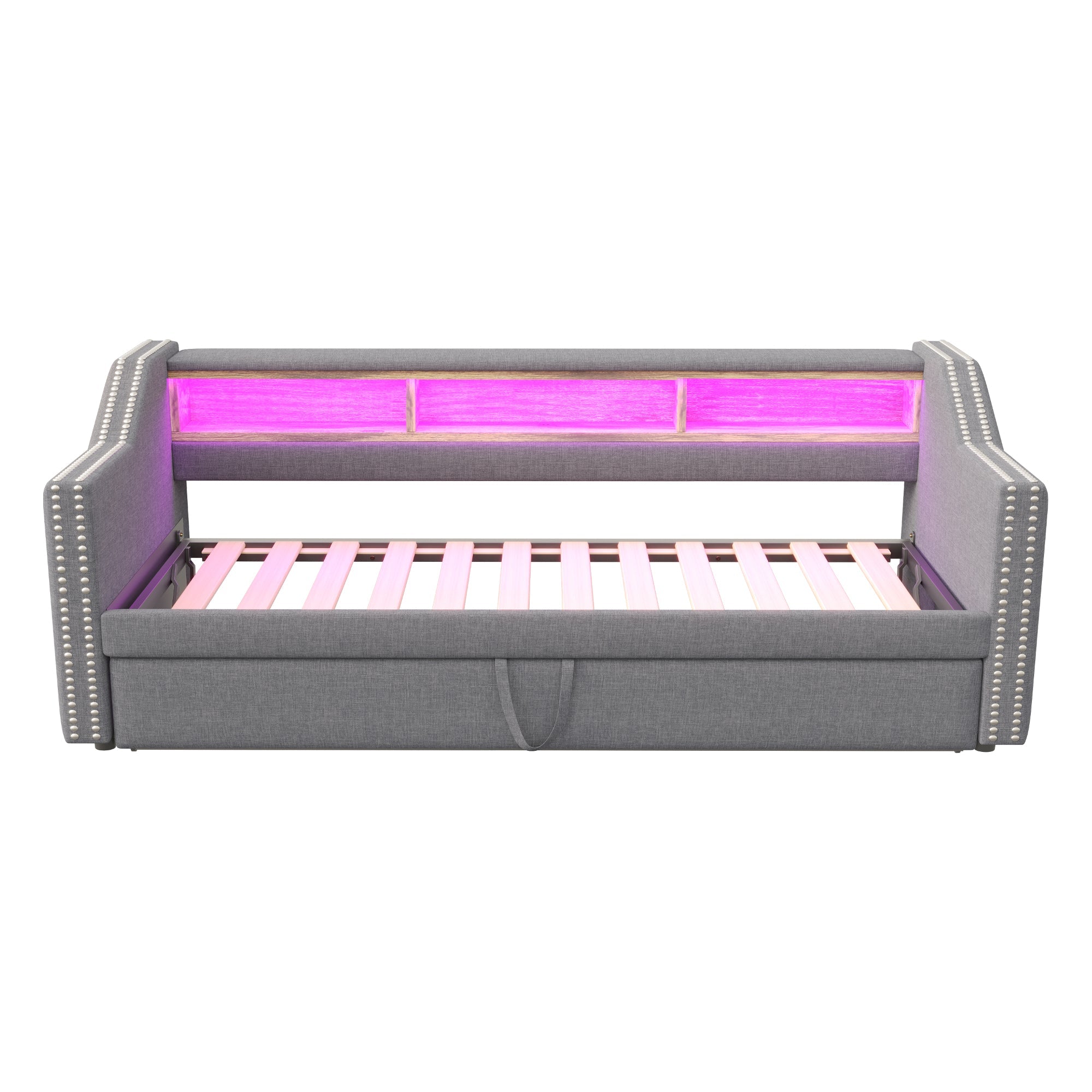 Logidon upholstered bed pull-out sofa bed 90/180 x 190 cm light gray storage compartment