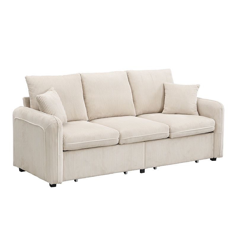 Logidon hoekbank U-vorm beige corduroy stof met opbergvak en slaapfunctie