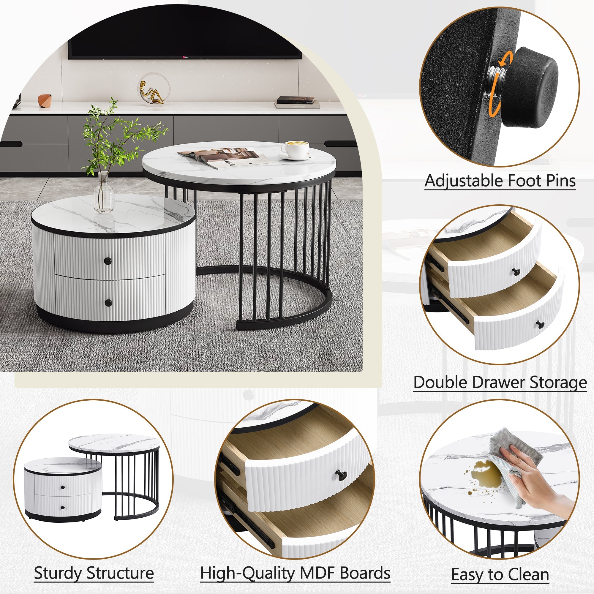Logidon Elegante salontafelset in nestvorm wit 60x60 en 50x50
