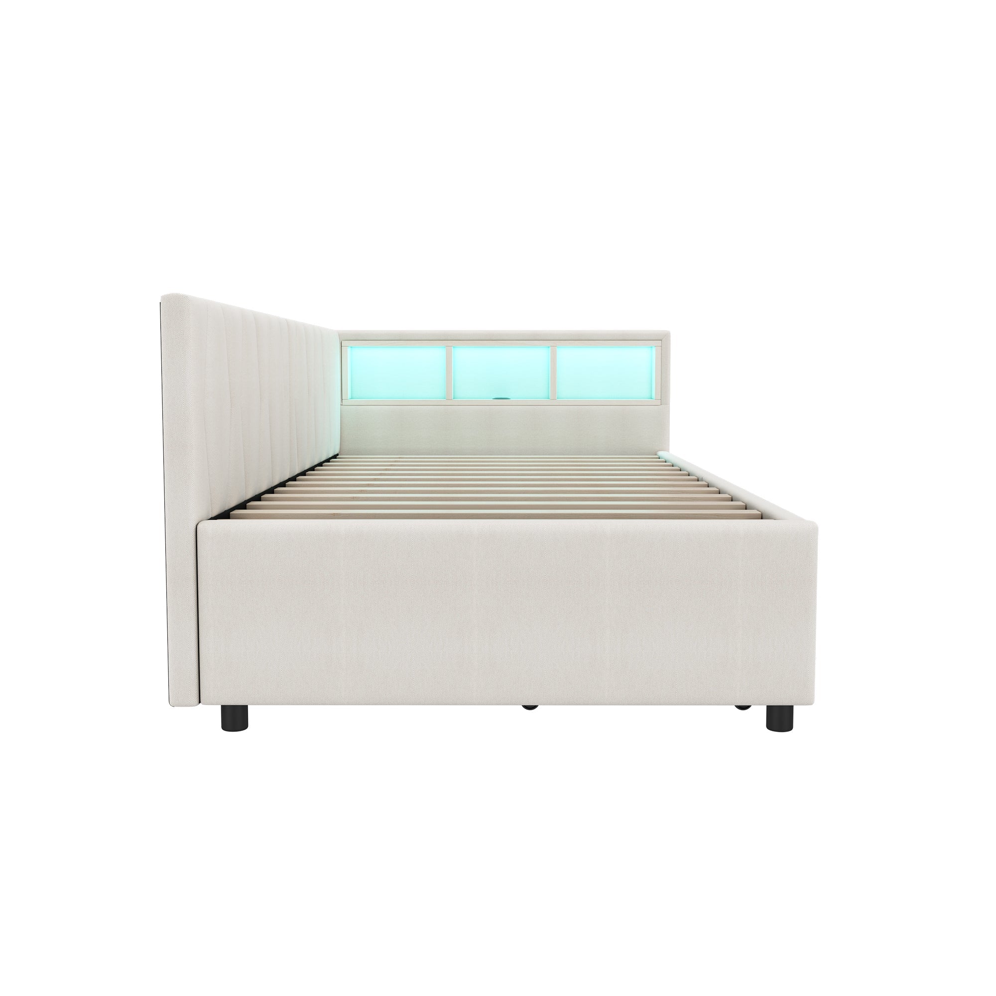 Logidon Dagbed 90x200 cm Beige Slaapbank Opbergvak met USB C LED