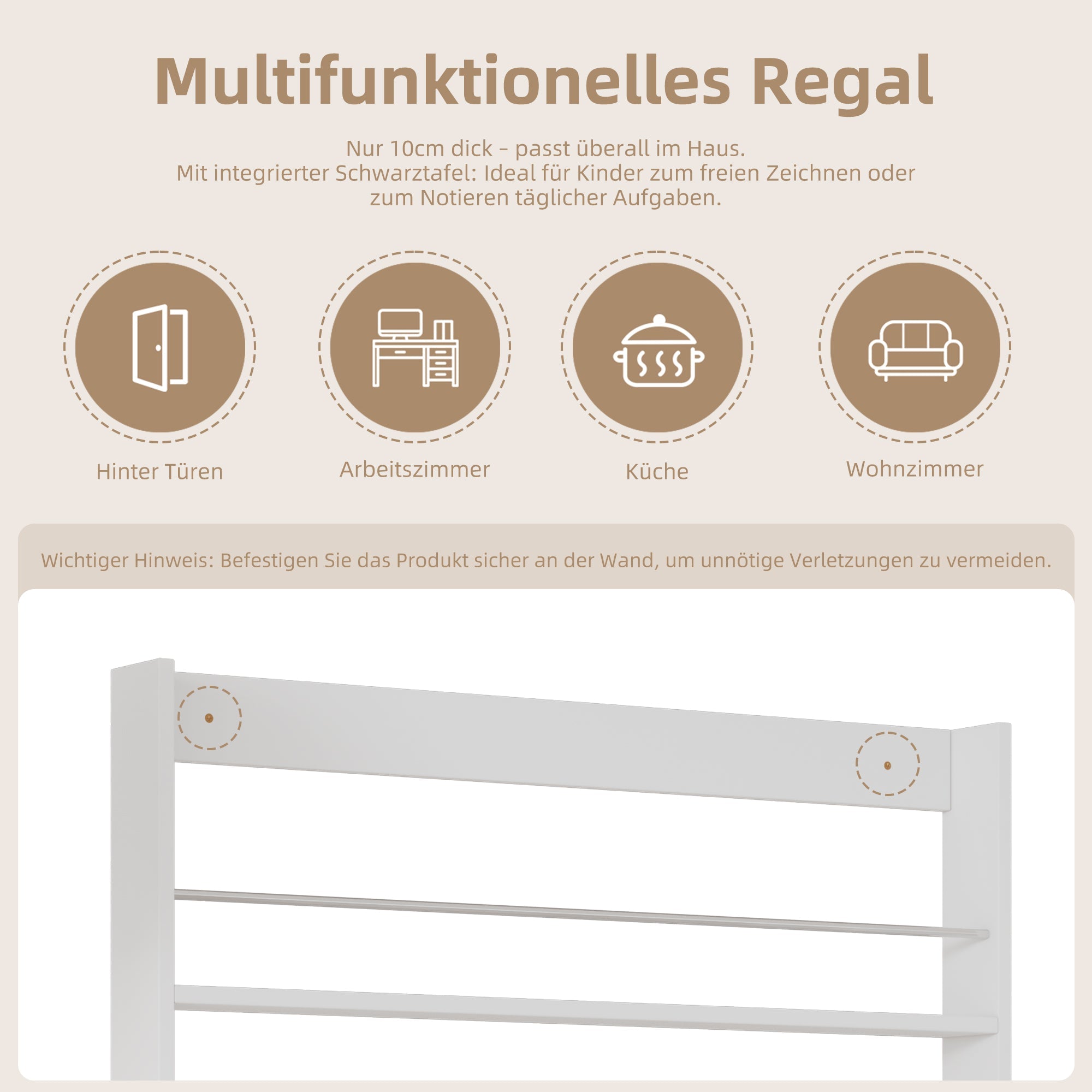 Logidon prentenboekenplank wit anti-tip zwart bord 100 x 10 x 180 cm
